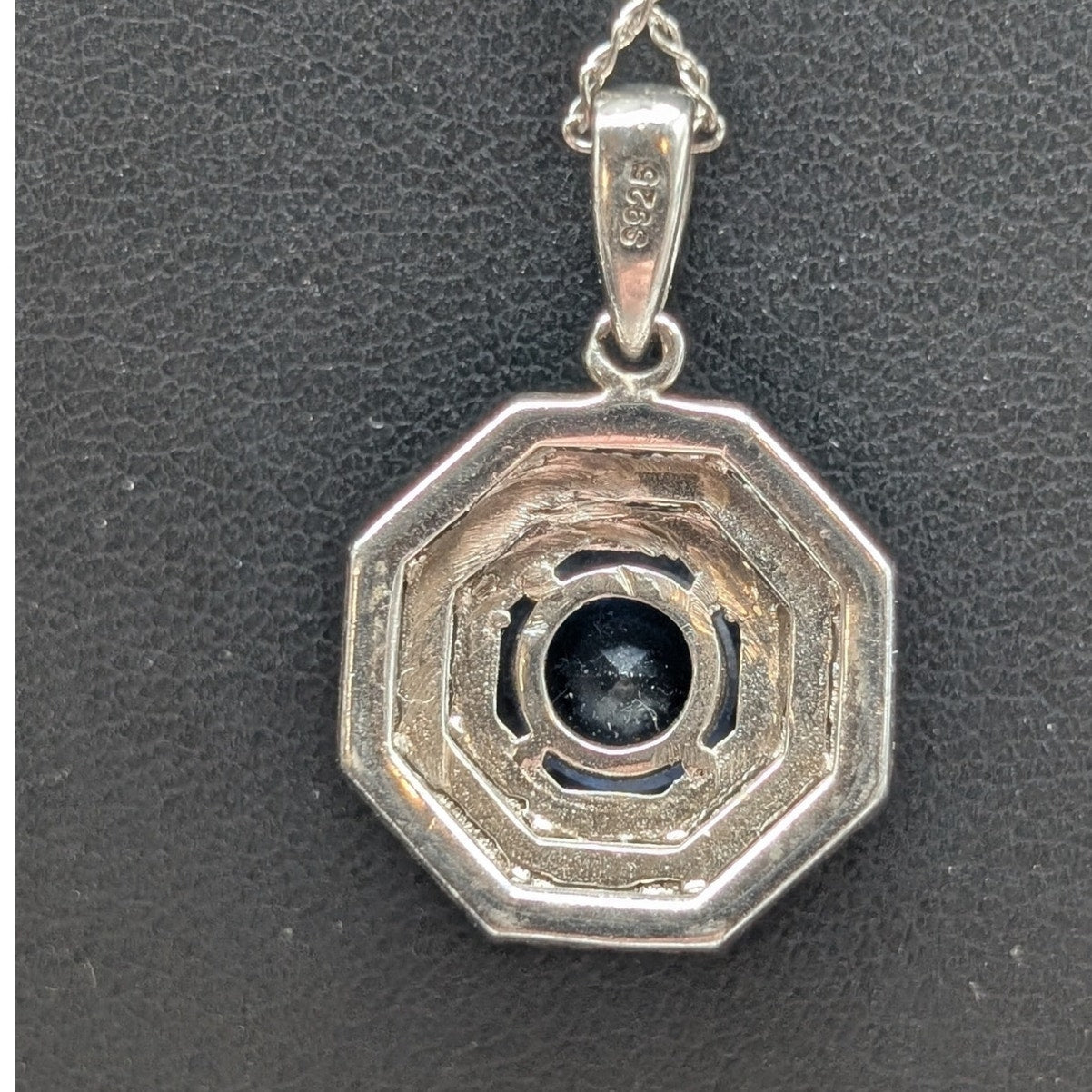 925 Sterling Silver Sapphire & Clear CZ Pendant 16.75" Necklace