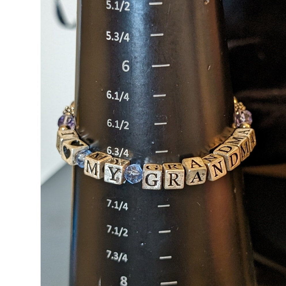 I Love My Grandma Block Letter Toggle Clasp Silver Tone Beaded Bracelet