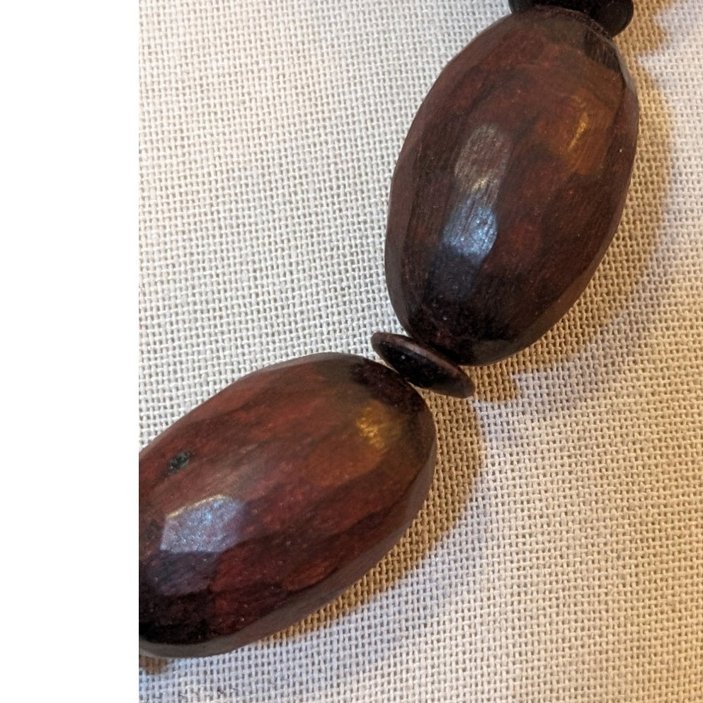 Vintage Chunky Hand Carved Oblong Wood Beaded Tribal Vibe 20" Necklace