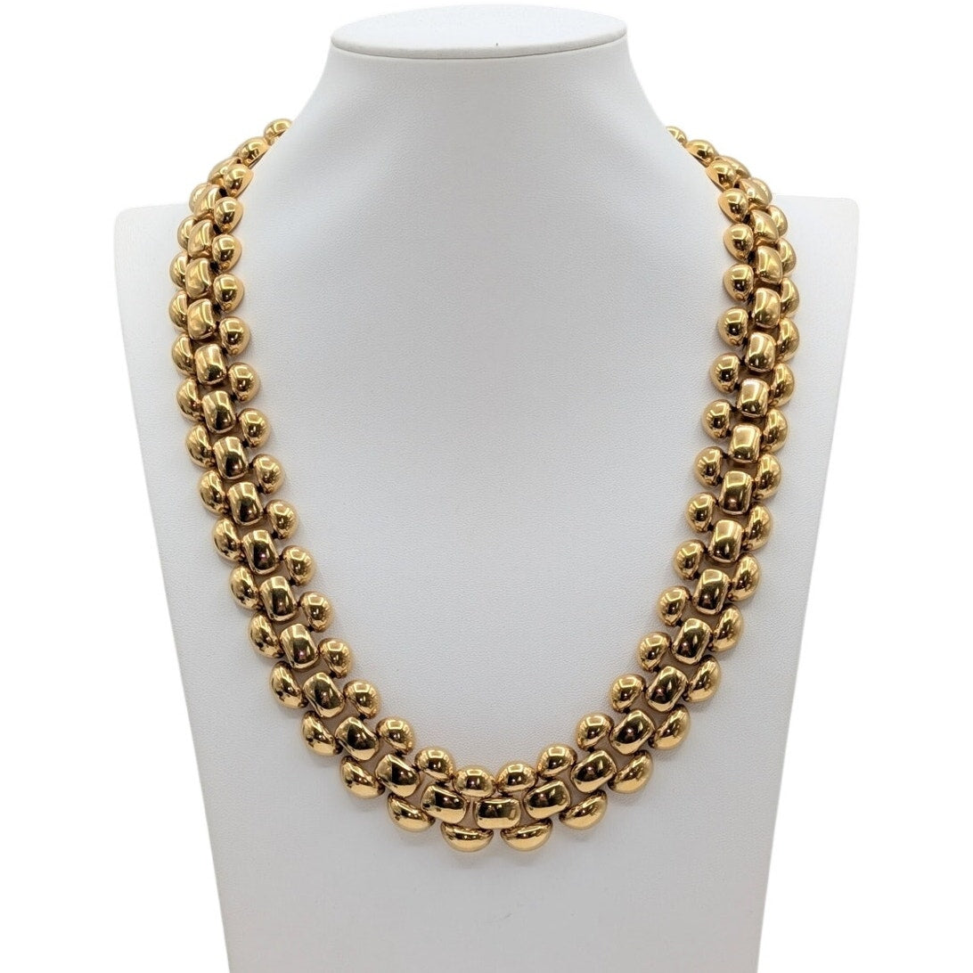 Vtg Napier Heavy Gold Plated Panther Link 1" Wide Fold Over Clasp 23" Necklace