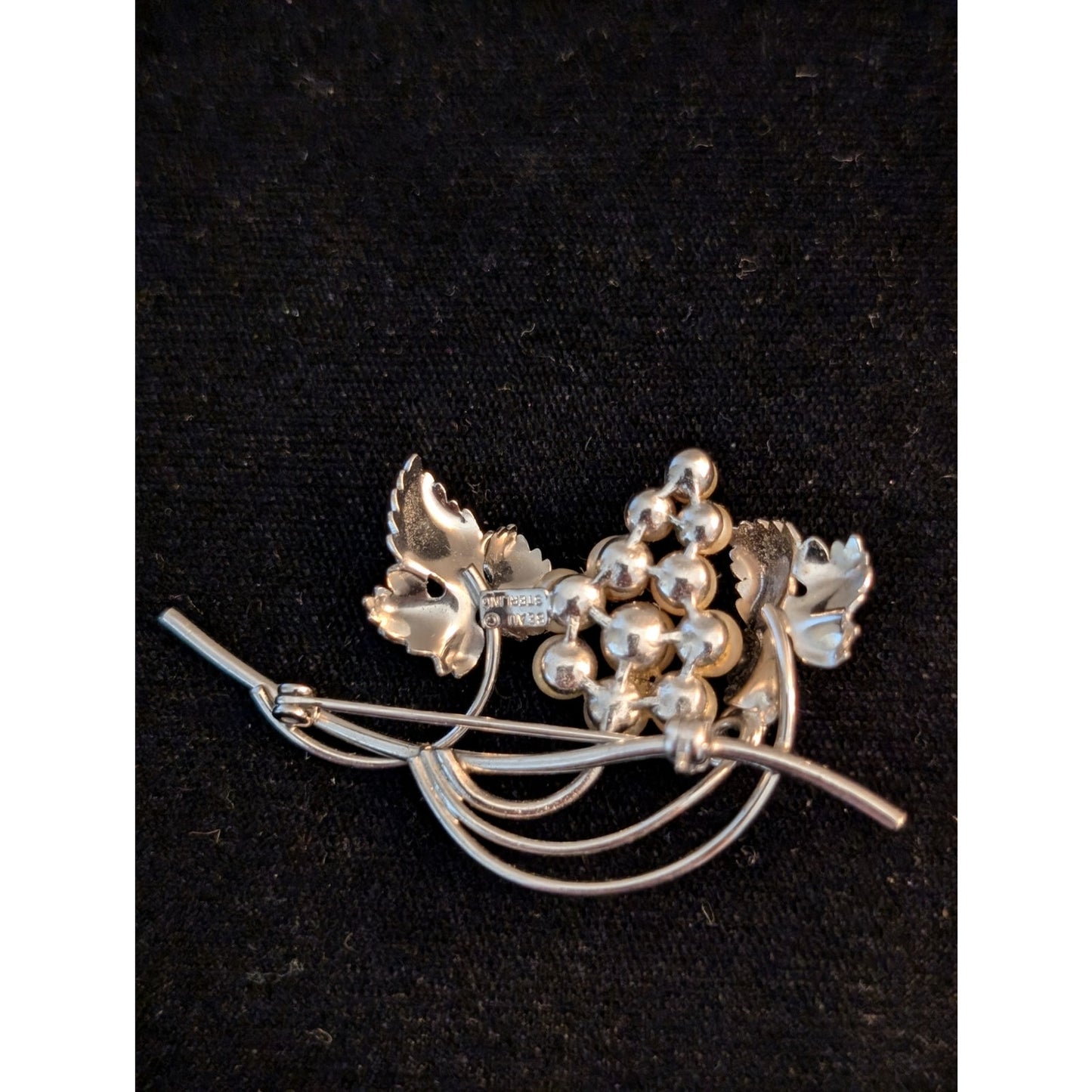 Vintage Beau Sterling Silver Pearl Grapes Brooch