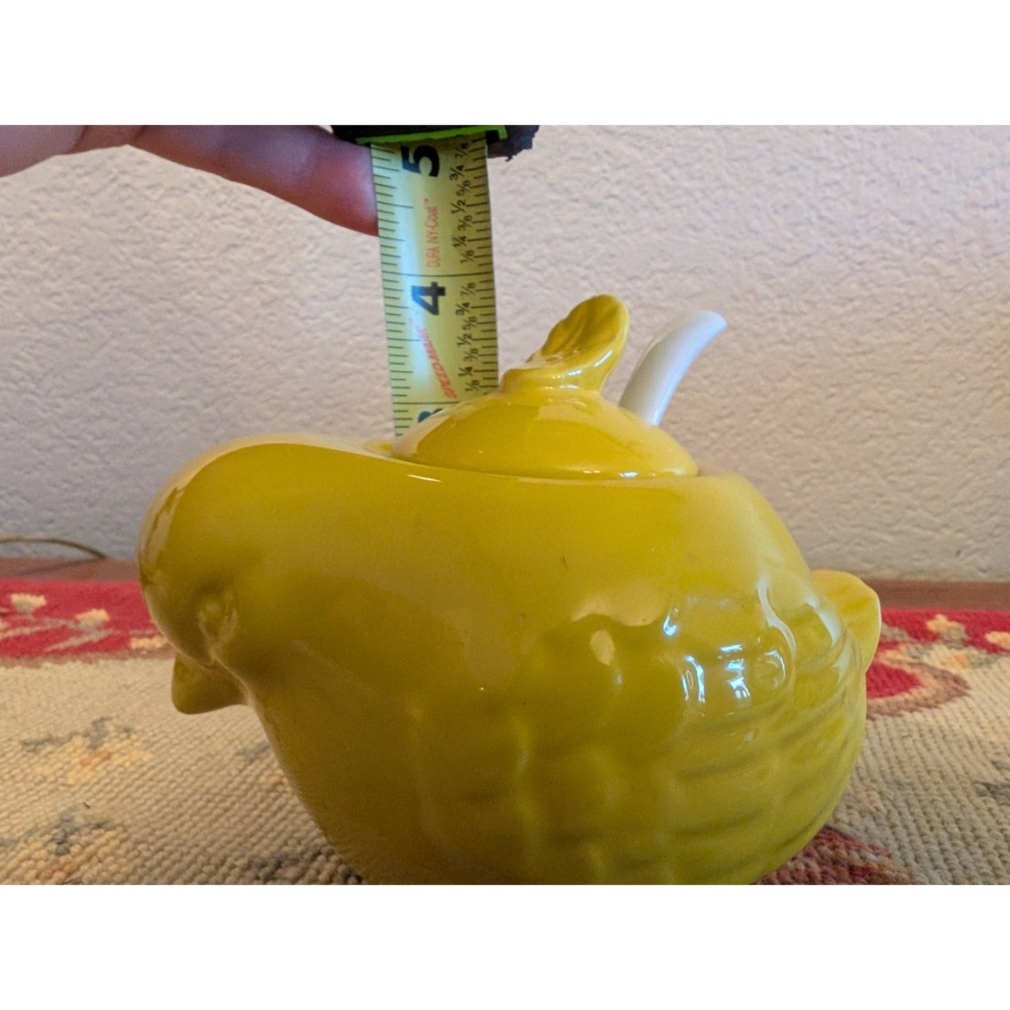 Vintage Yellow Bird Sugar Bowl W/ White Glass Spoon