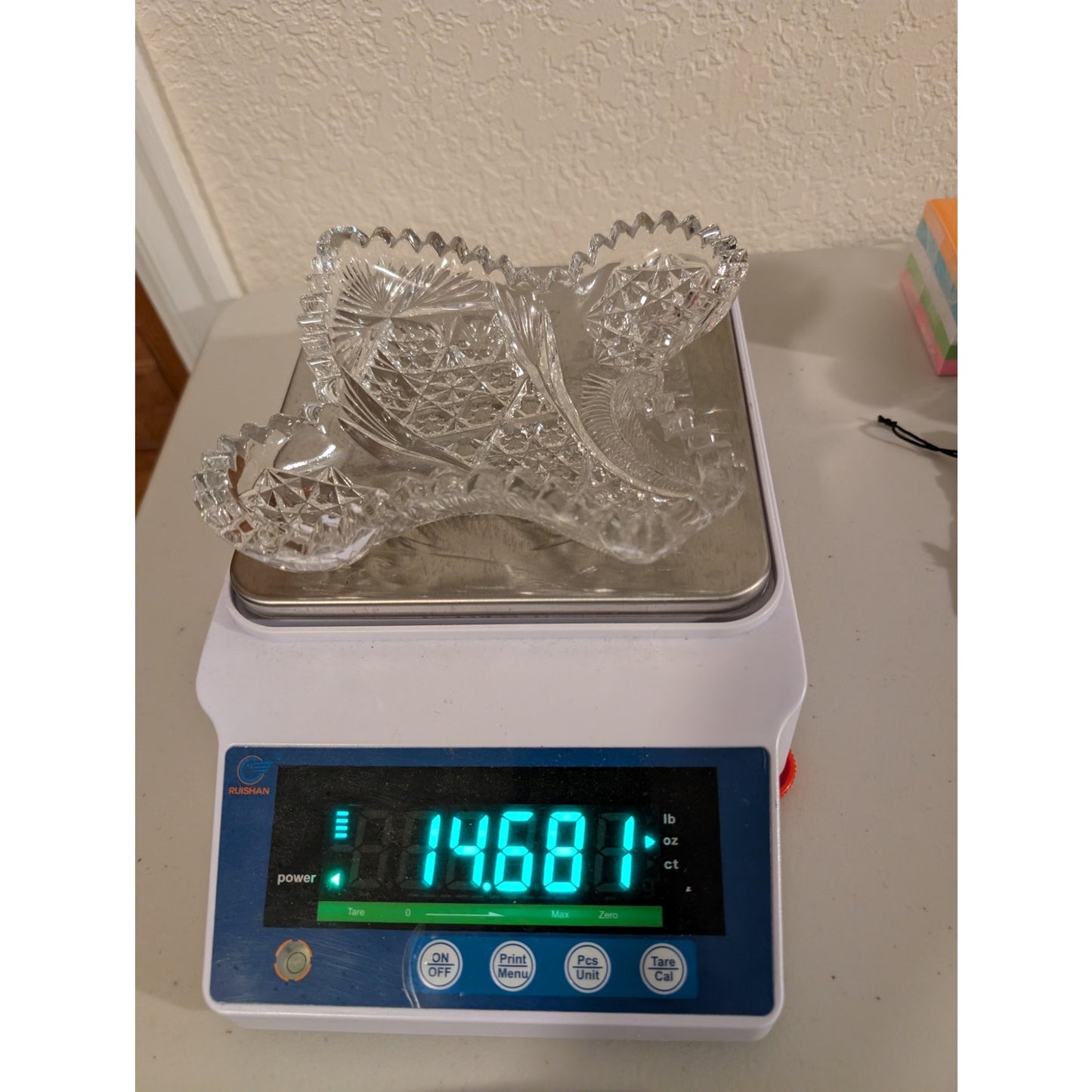 Set of 2 American Prescut Glass Fleur de Lis Candy Trinket Relish Dishes