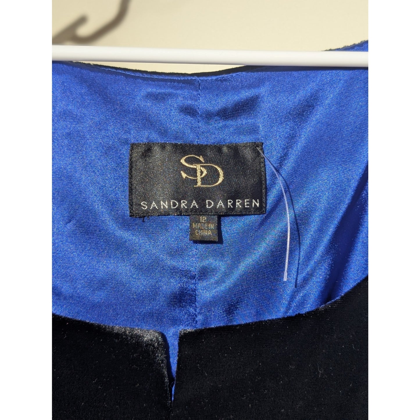Sandra Darren NWT Black Velvet Satin Rhinestone Tie Cap Sleeve Formal Top  Sz 12