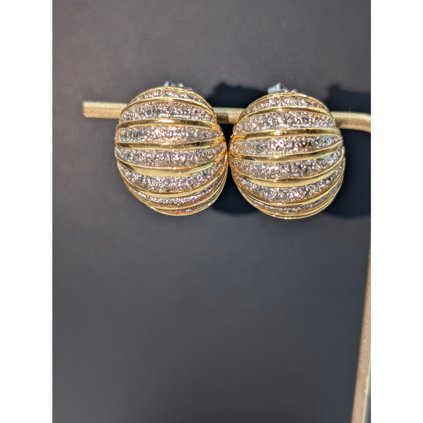 Vintage 80s Two-Tone Ribbed Domed Pierced Earrings