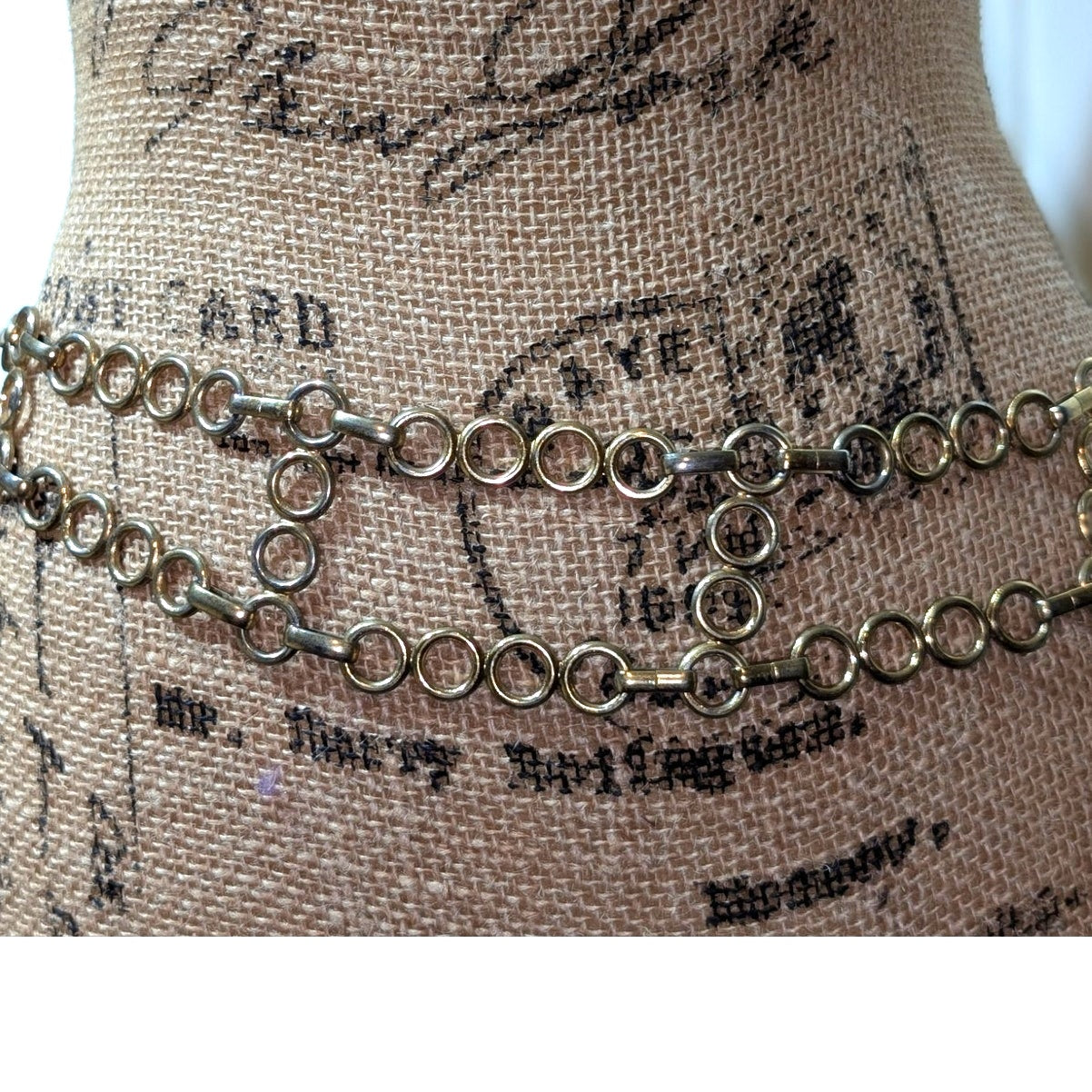 Vintage 2.25" Wide Parallel Loopy Gold Tone Chain Belt 37.5"