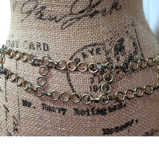 Vintage 2.25" Wide Parallel Loopy Gold Tone Chain Belt 37.5"