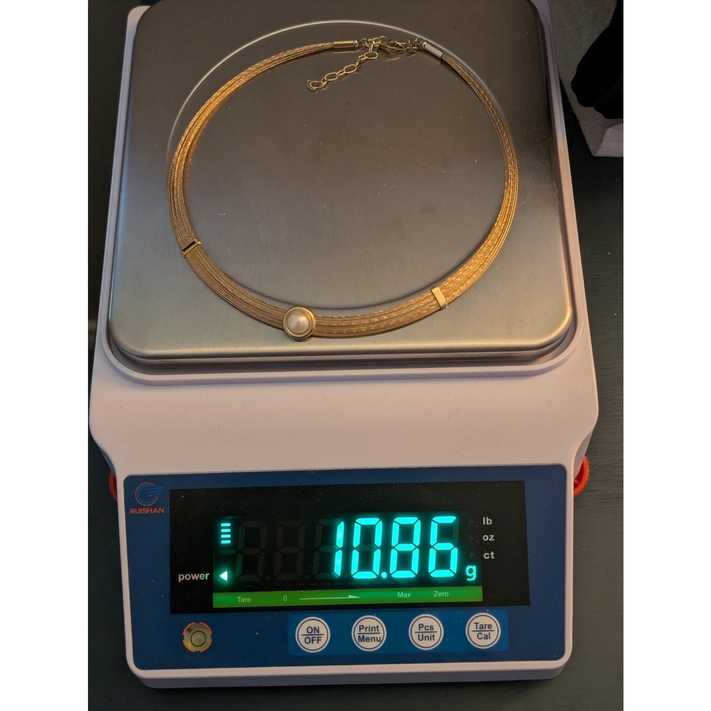 14k Multi-Strand Gold Flex Wire Pearl Enhanced Collar Necklace Approx. 10.86g