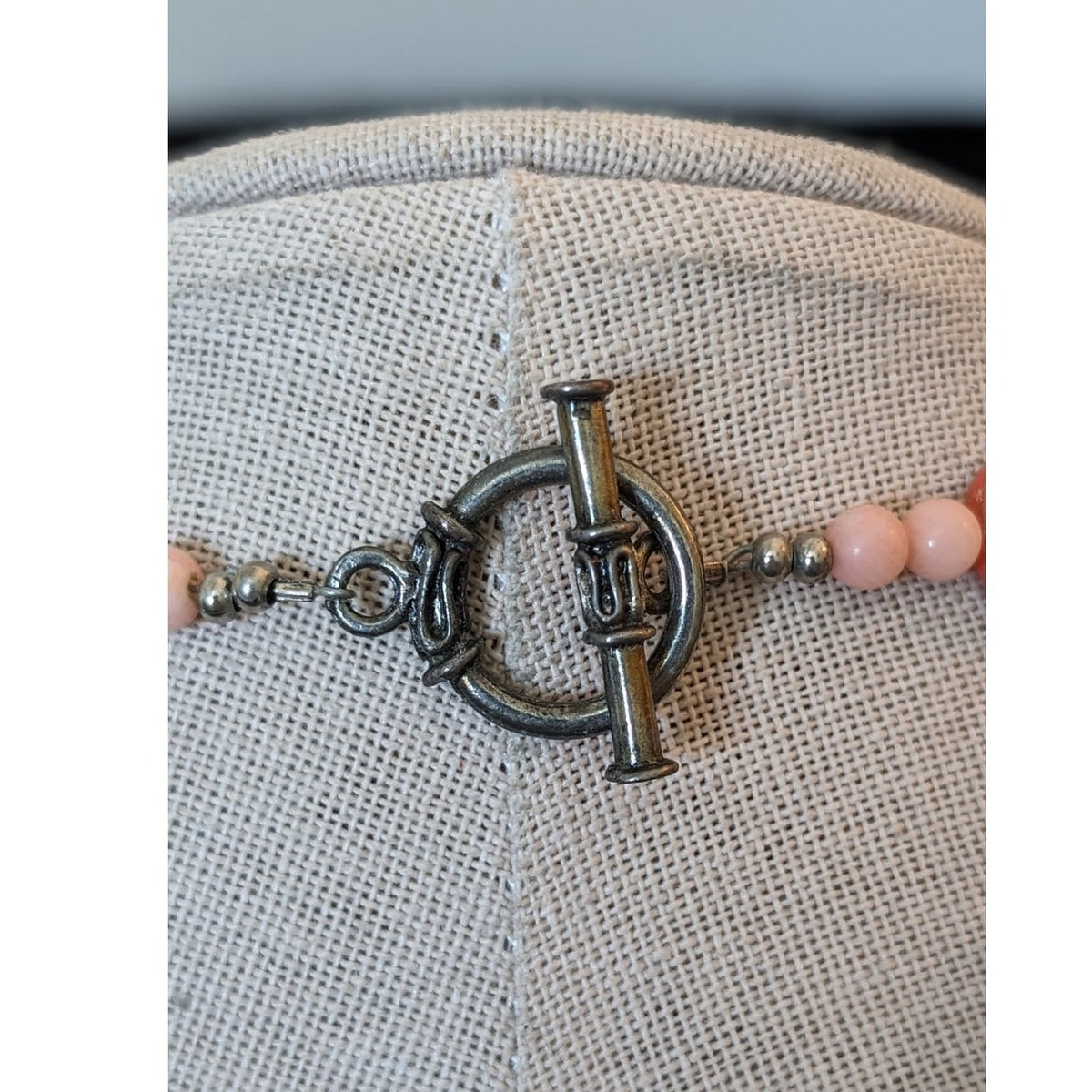 Peach Shell Coral Silvertone Bali Bead Toggle 25" Necklace