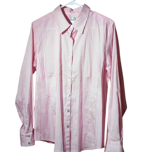Chico's Red White Stripe Cotton Blend Button Down Shirt Women's Size 2 (US L-12)