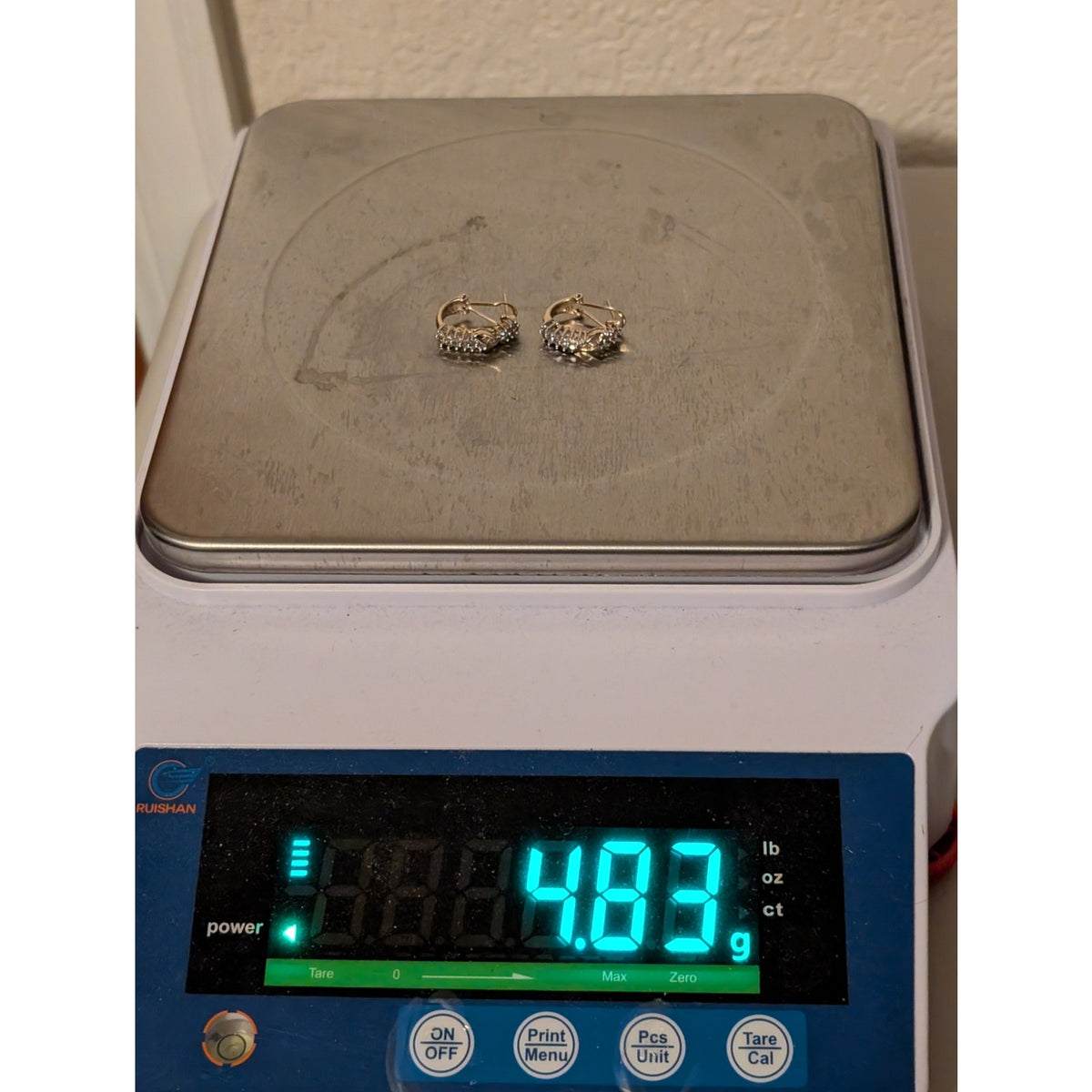 Vtg 14K Yellow & White Gold Diamond Omega Back Curved Hoop Earrings 4.83g
