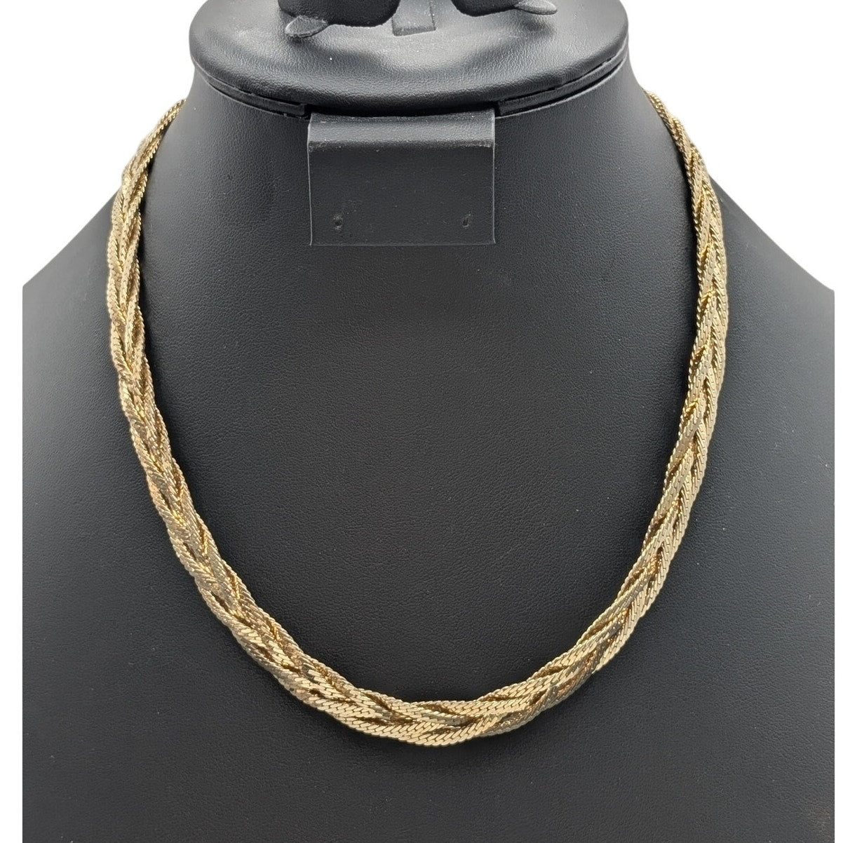 Vintage Shiny Gold Tone Braided Herringbone 18" Chain Necklace