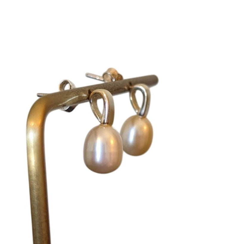 Marked 925 Sterling Genuine Pearl Post Earrings