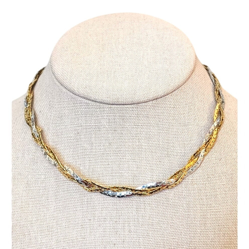 Vintage Napier Two Tone Braided Chain Choker W/ Fold Over Clasp