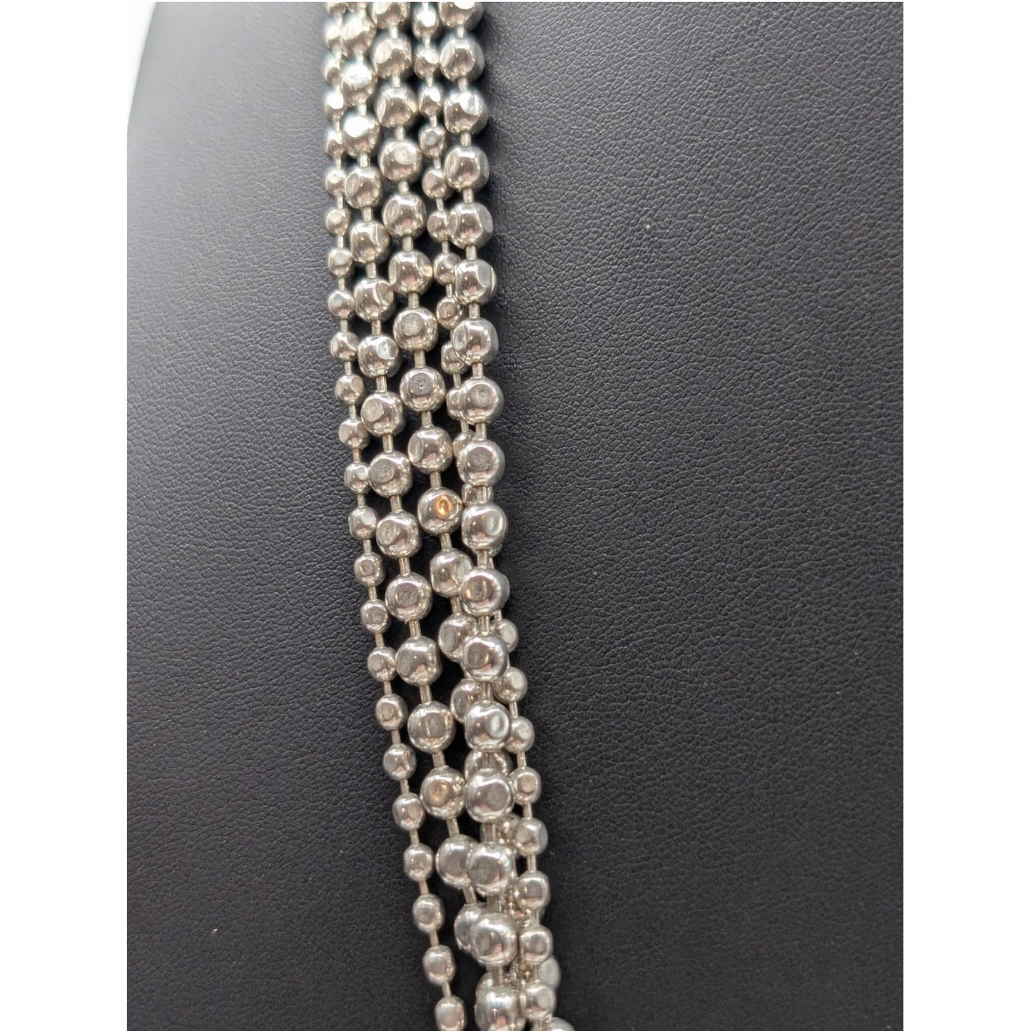 Five Strand Squared Off Bead Ball Chain Silver Tone Necklace