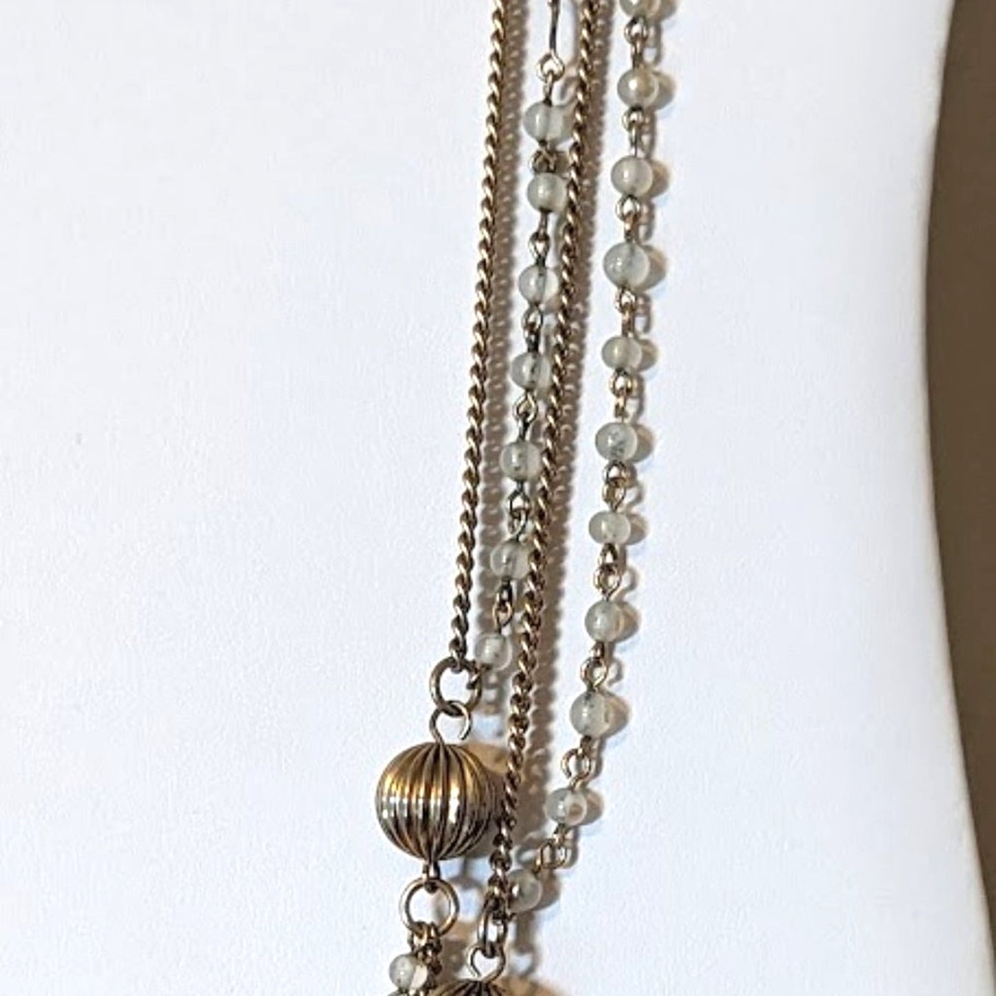 Vintage Gold Tone Two Strand Beaded 56" Long Chain Necklace