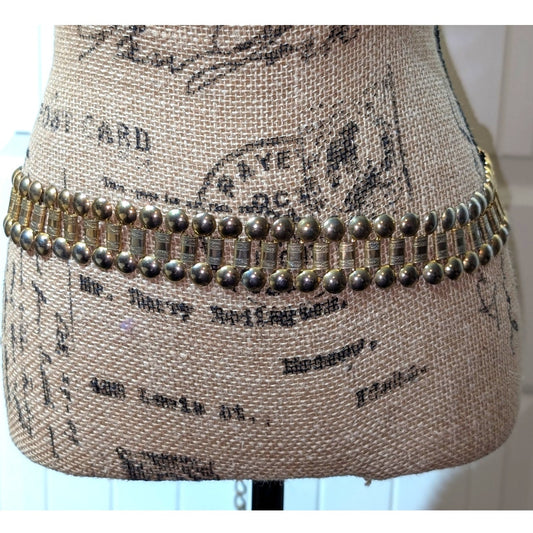 Vintage 1960s 1.5" Wide Gold Tone Etched Coin Dangle Belt 27"-51"