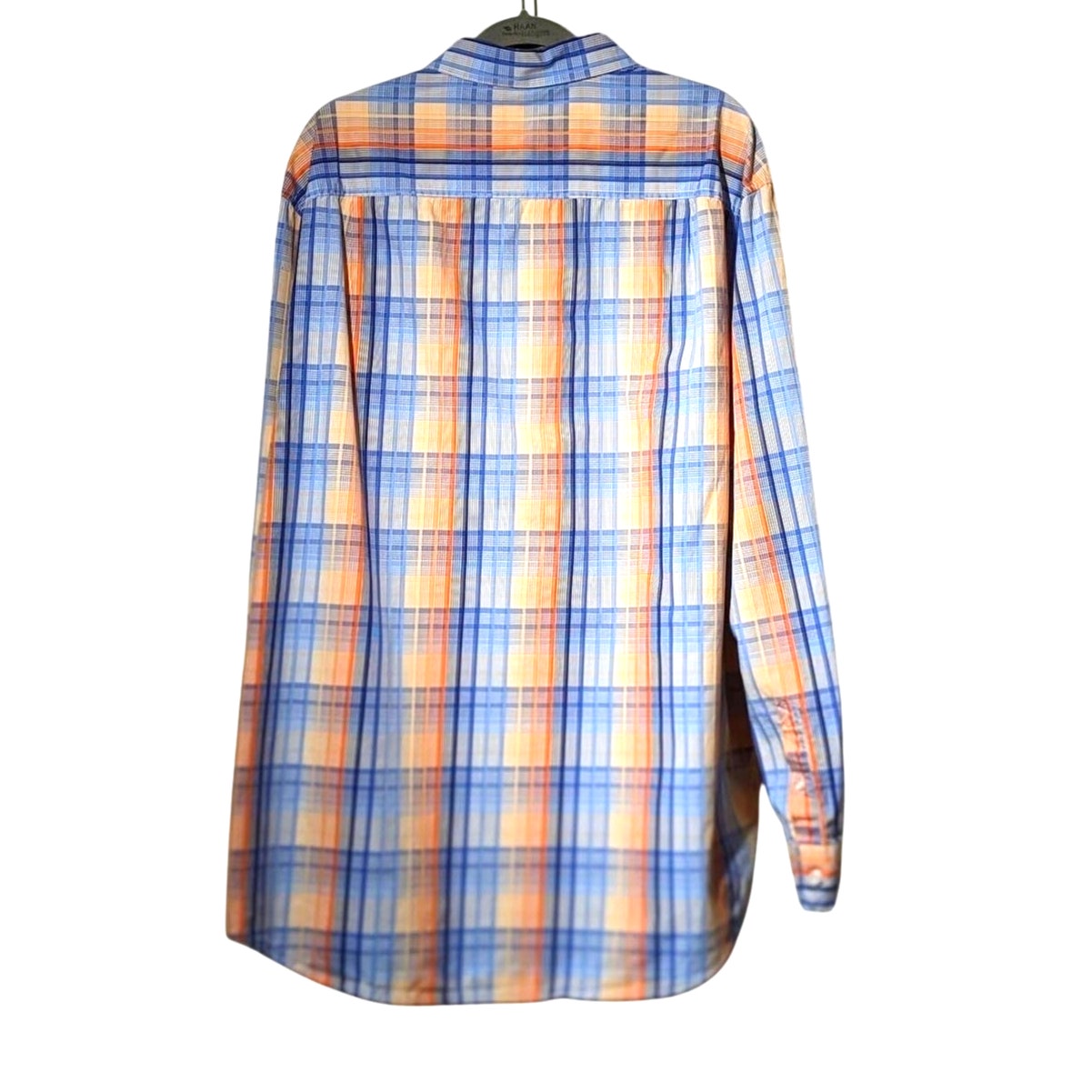 Tasso Elba Blue & Orange Plaid Button Up 100% Cotton Dress Shirt Mens Sz XL