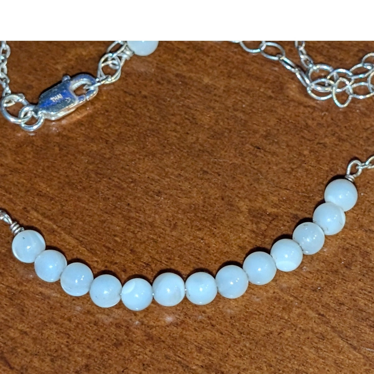 925 Sterling Silver Mother of Pearl Bead Chain 16"-19" Necklace
