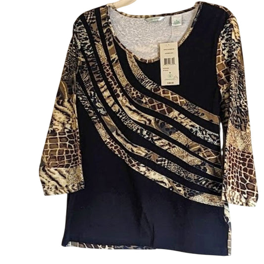 Laura Ashley NWT Size Medium Three Quarter Length Sleeve Animal Print T-shirt