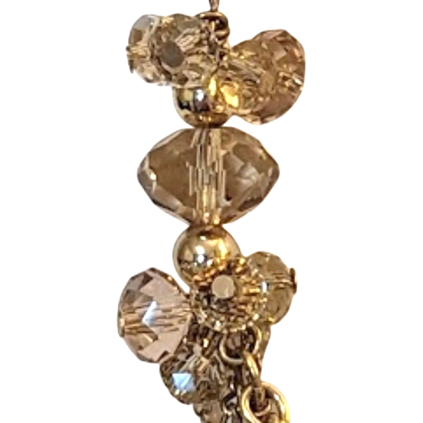 Champagne Crystal Cluster Gold Tone Multi-Chain Long Necklace