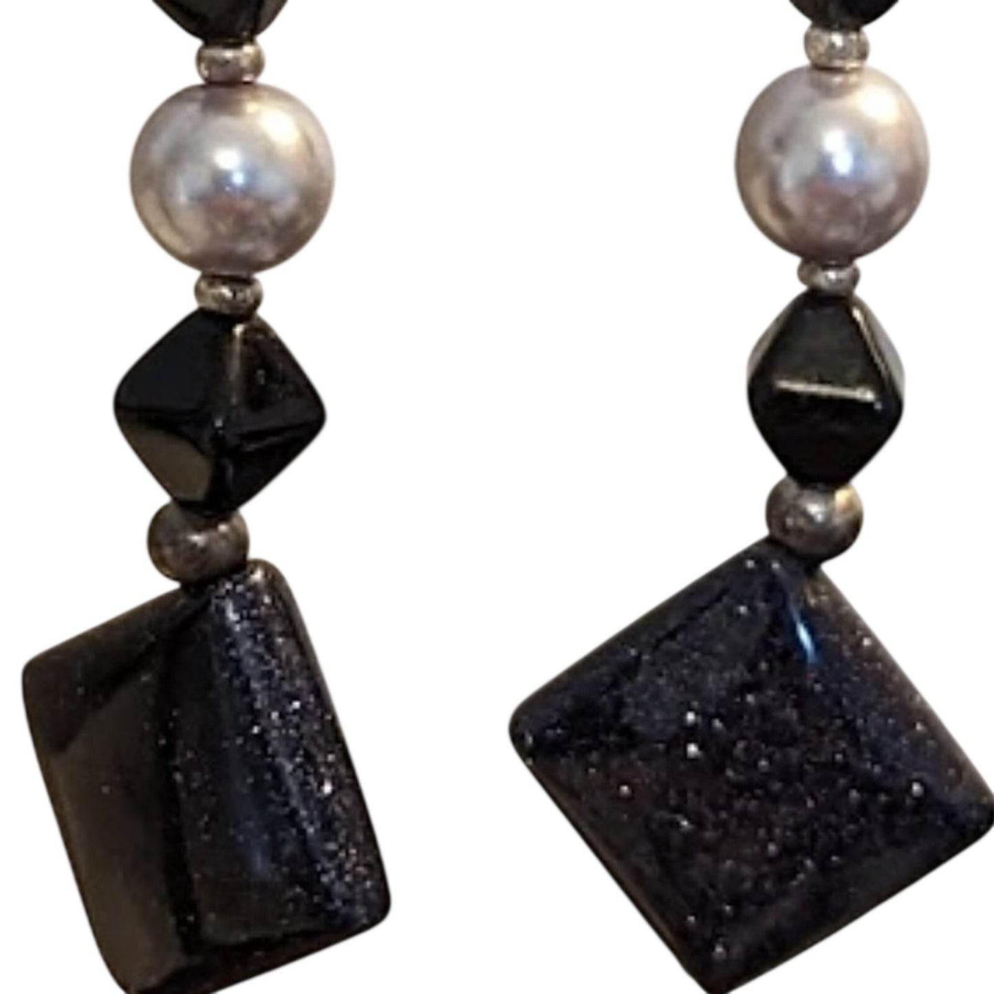 Blue Goldstone Faux Pearl Dangle Earrings