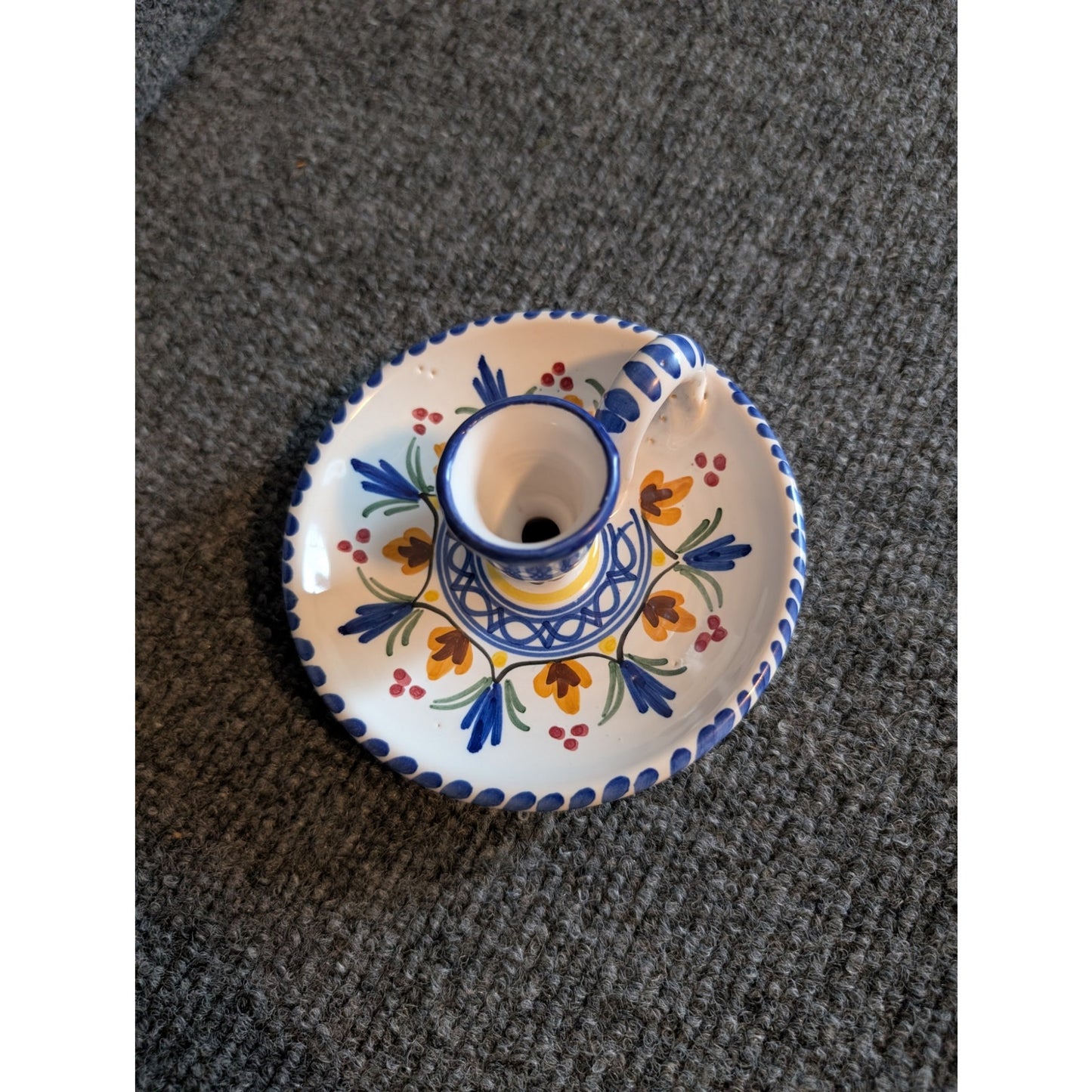 Signed De la Cal Barreira Colorful Pottery Candlestick Holder