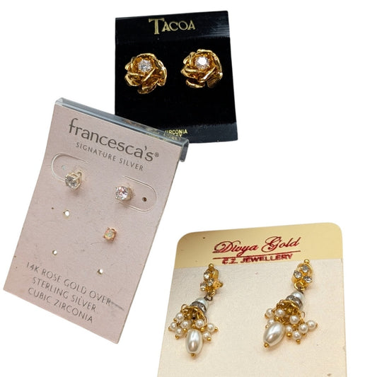 Three Pair Plus One Pierced Earrings Dangle Studs & Jacket Studs