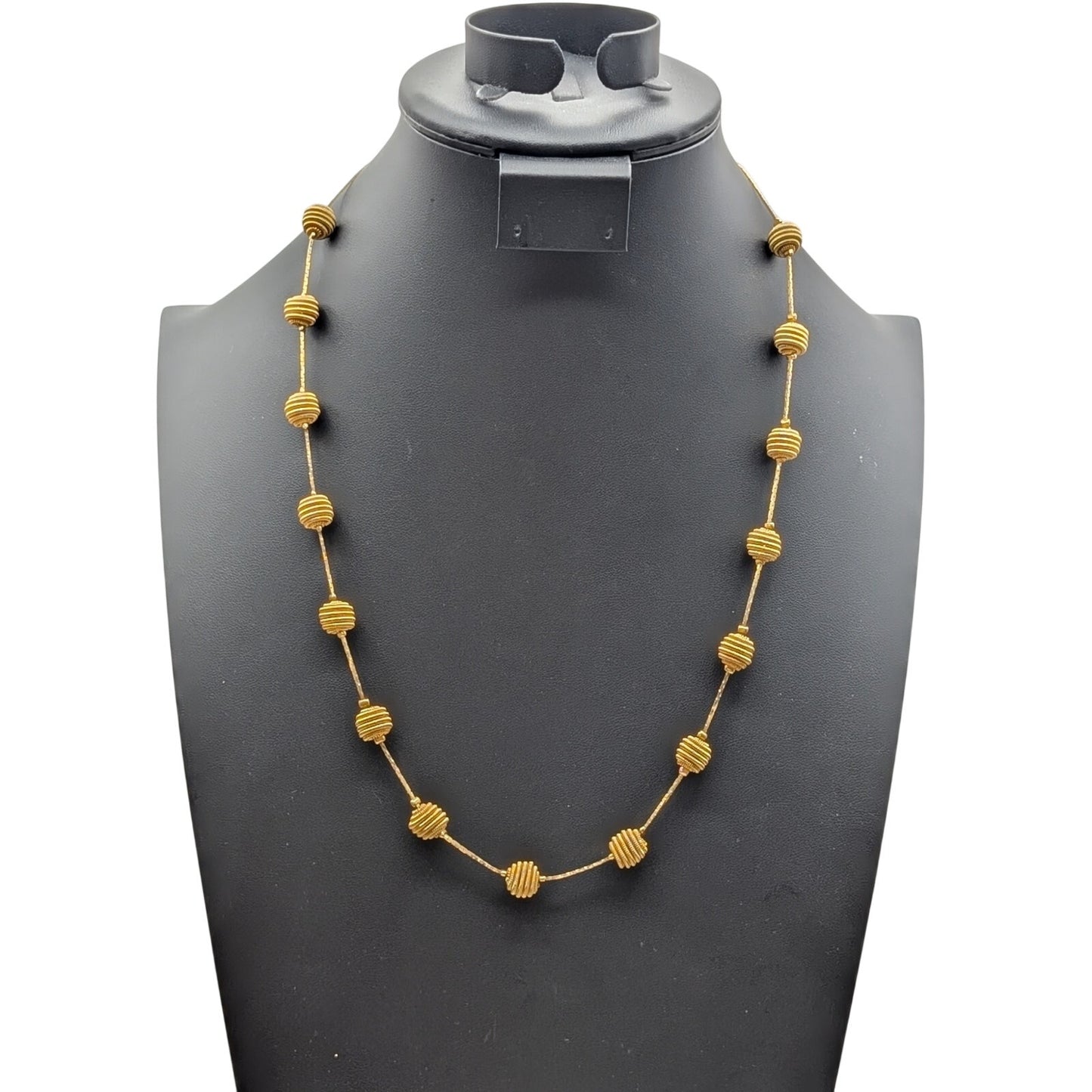 Vintage Beehive Twisted Spiral Bead Station Gold Tone 24" Necklace