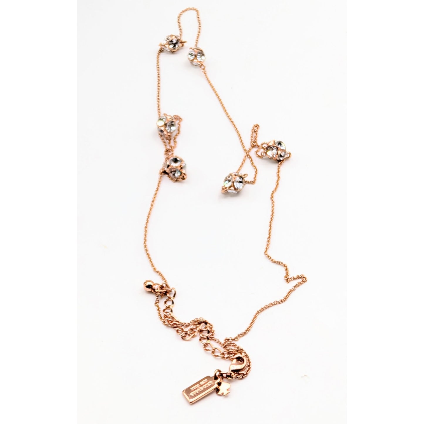 Kate Spade Rose Gold Tone & Crystal "Lady Marmalade Scatter Necklace" 32"-35"