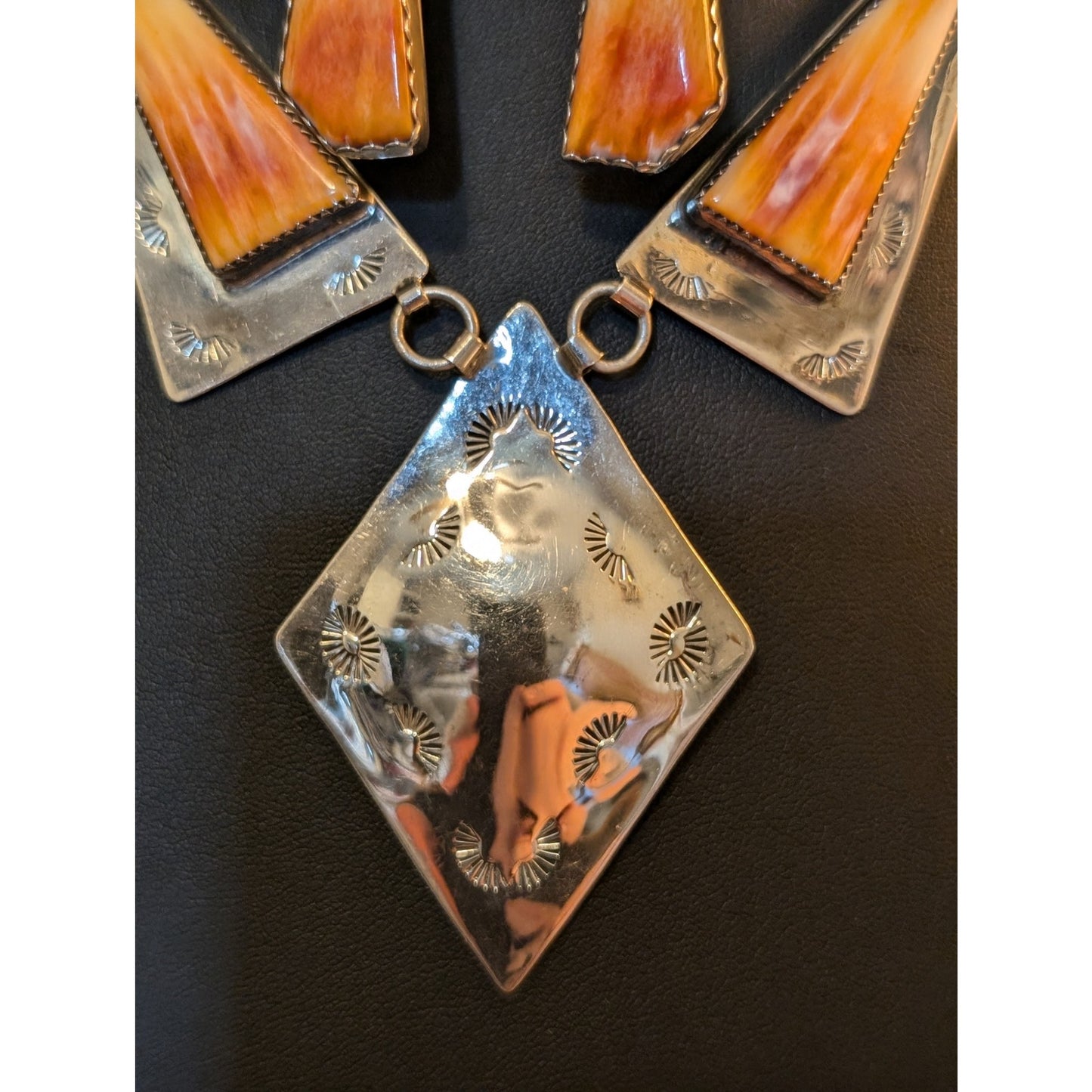 Navajo Native American Sterling B.J. Guerro Spiny Oyster Necklace & Earrings Set
