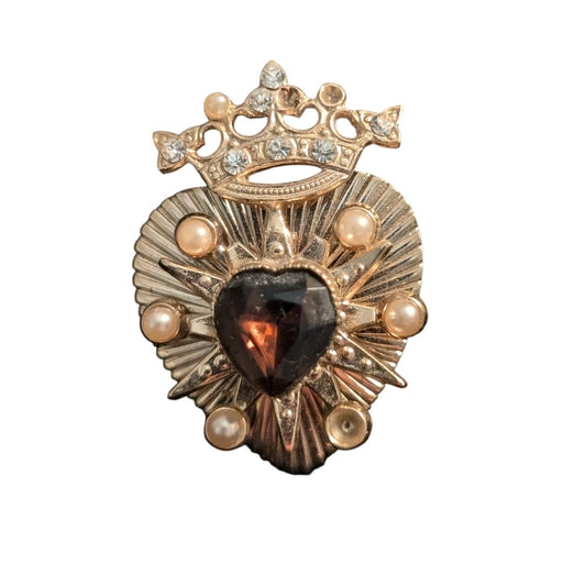 Vintage Gold Tone Coro Purple Heart Crown Pin