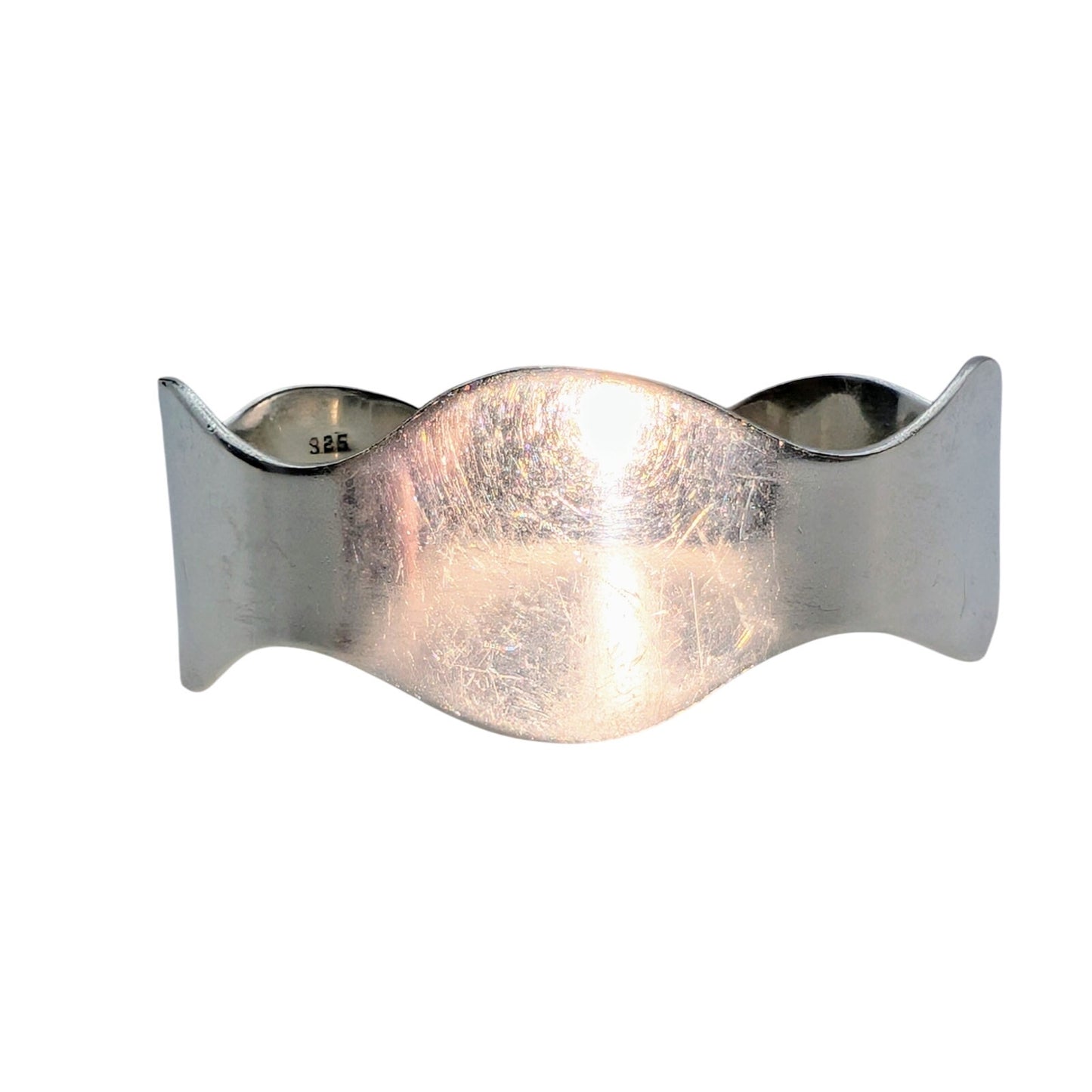 Vintage Taxco 925 Sterling Silver Scalloped Two Edged Cuff Bracelet 30.93g