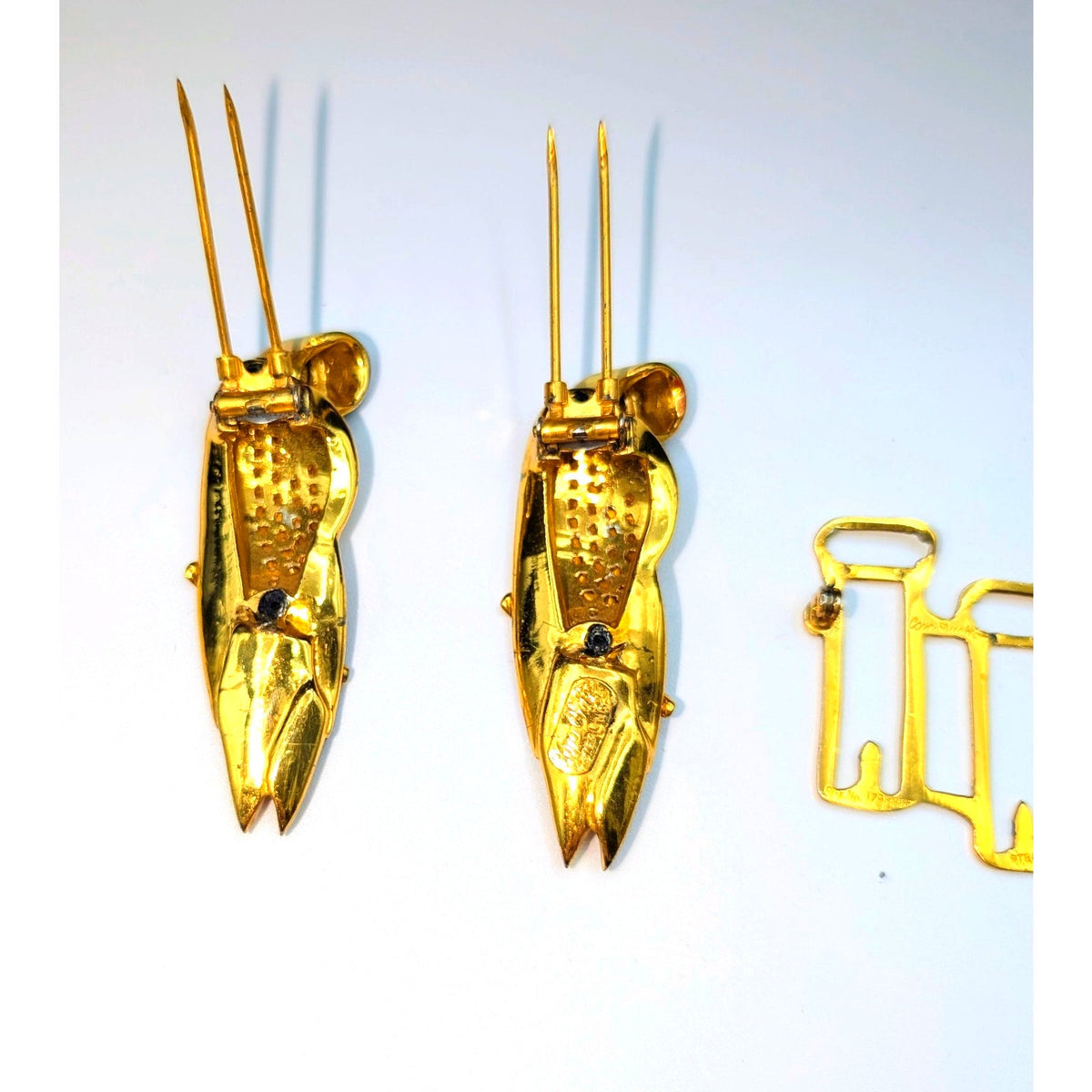 Corocraft Vtg Sterling Gold Pave Enamel Love Birds on Branch Duet Pins/Fur Clip