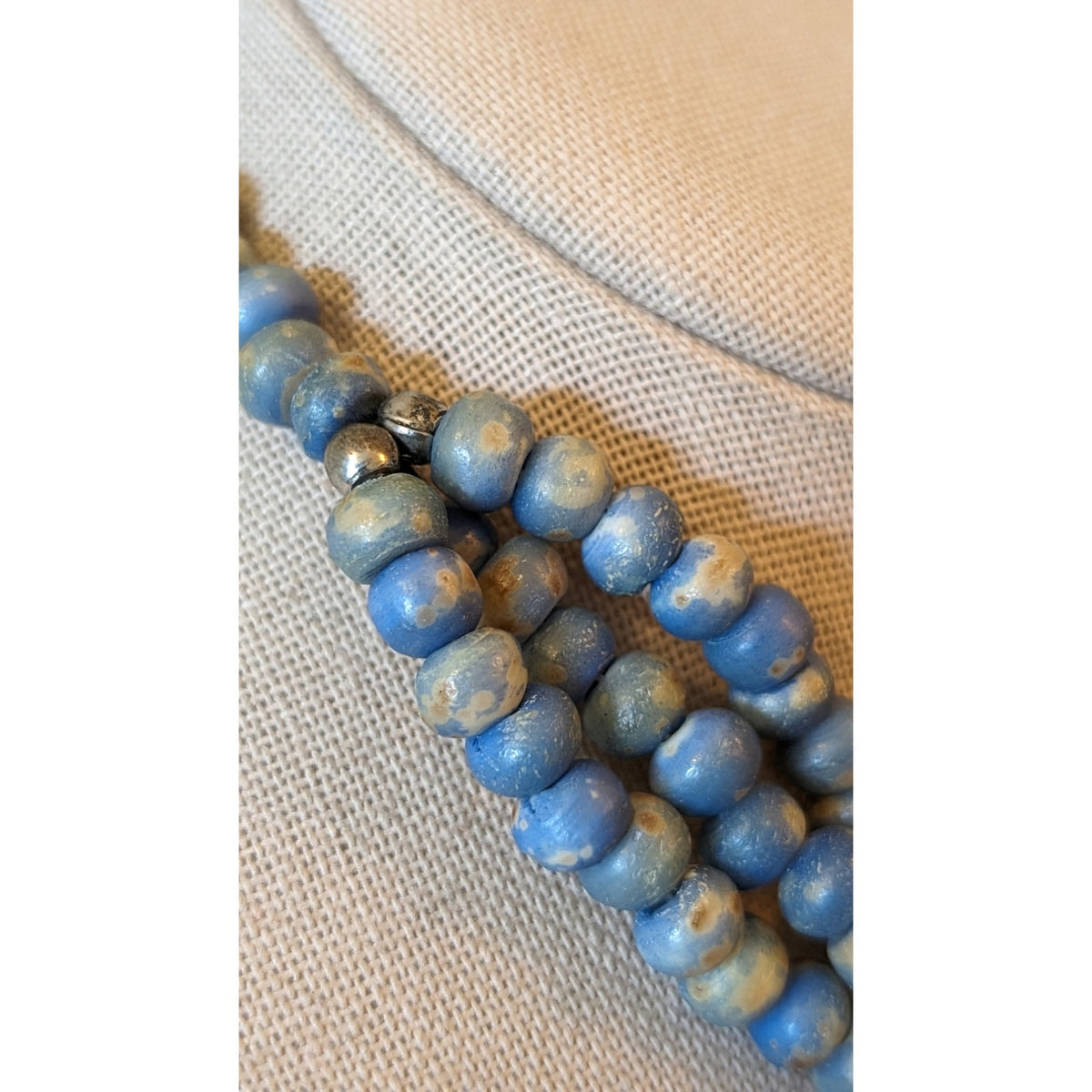 1 to 3 Strands Blue Bead Stone Inlay Copper Heart Vintage Necklace w/ Hook Clasp