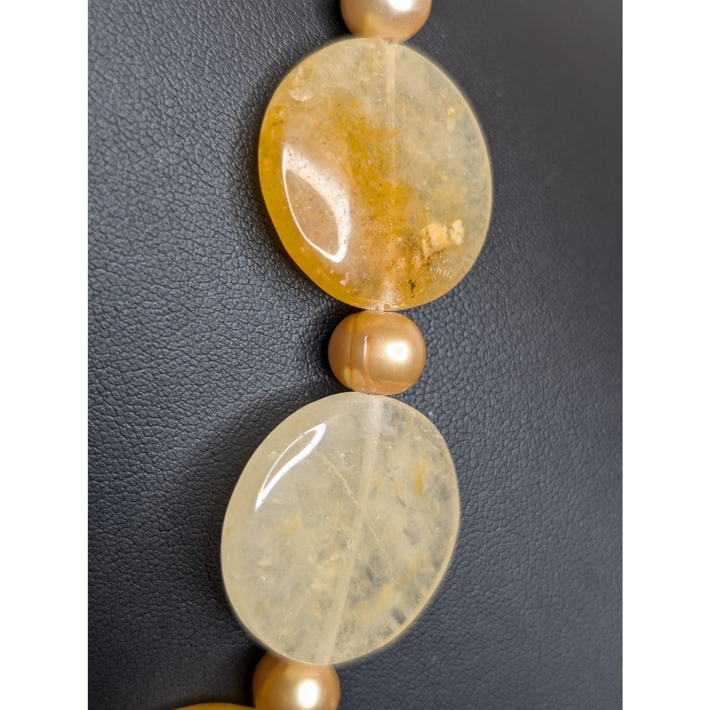 Vintage Sterling Silver Citrine Stone Champagne Genuine Pearl Beaded Necklace