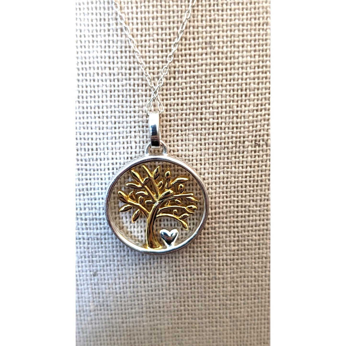 925 Sterling Silver Two Tone Tree of Life Heart 'My Family My Love' Necklace