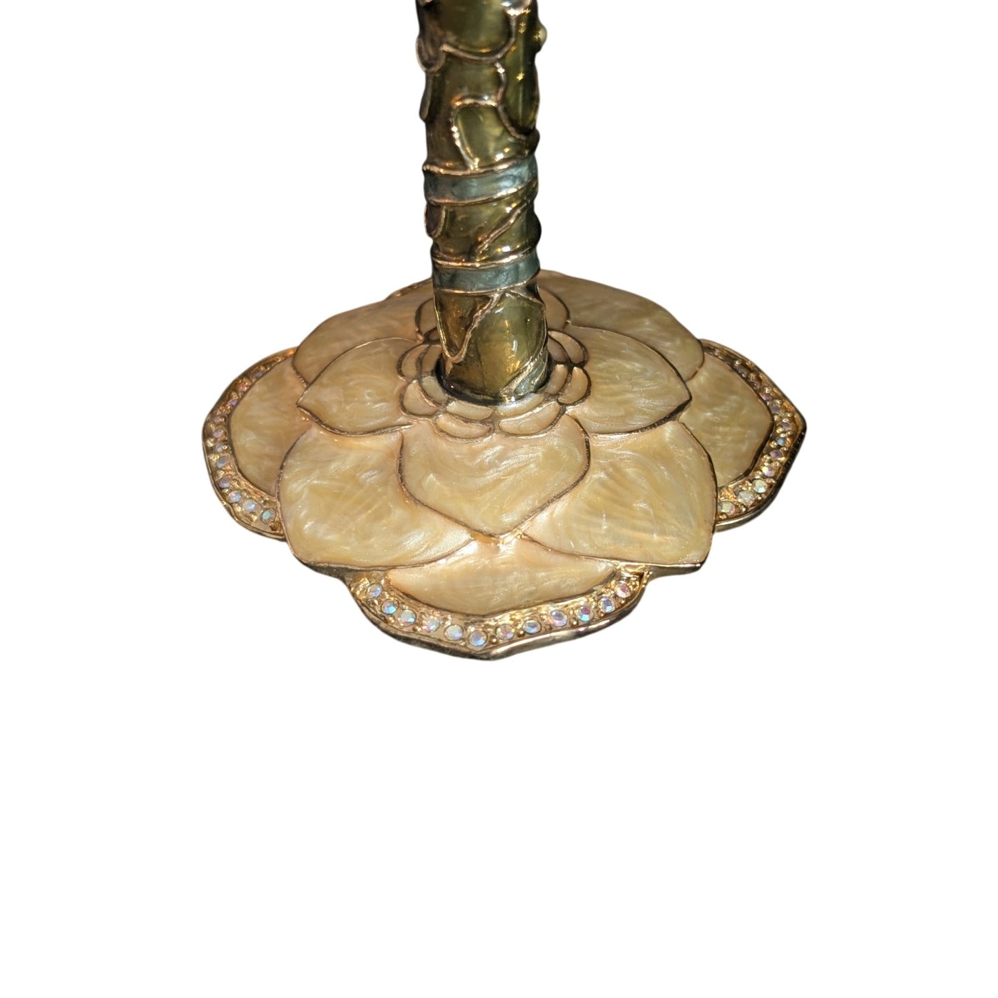 Vintage 2 Saints Yellow Green Enamel Rhinestone Embellished Wine Goblet