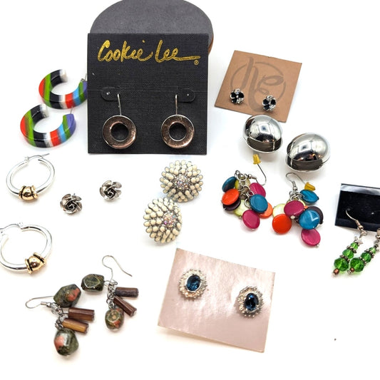 Lot of Eleven Pair of Silver Tone Earrings Some New With Tags