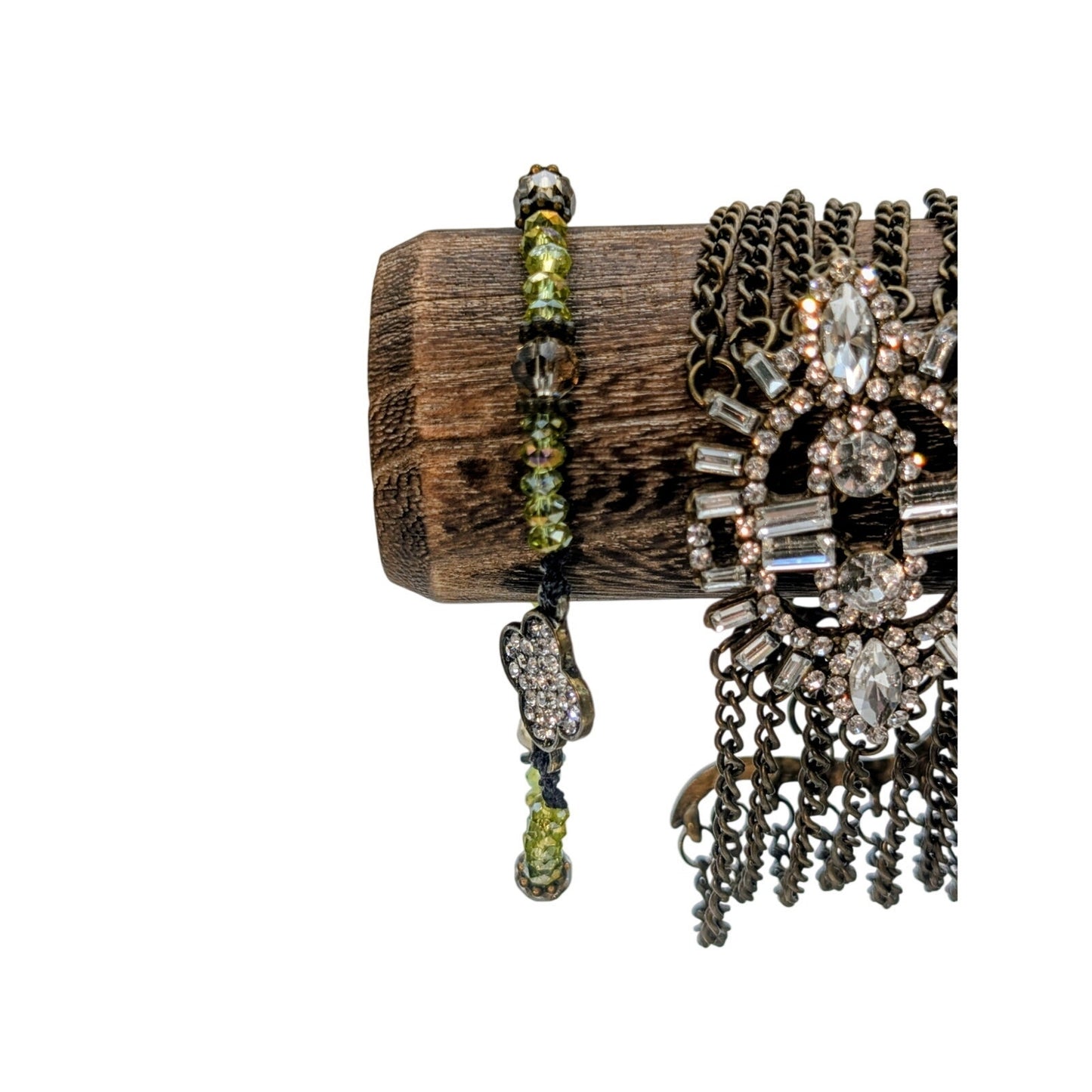 Bronze Metal Lot of Three Rhinestone Crystal Faux Pearl Bracelets