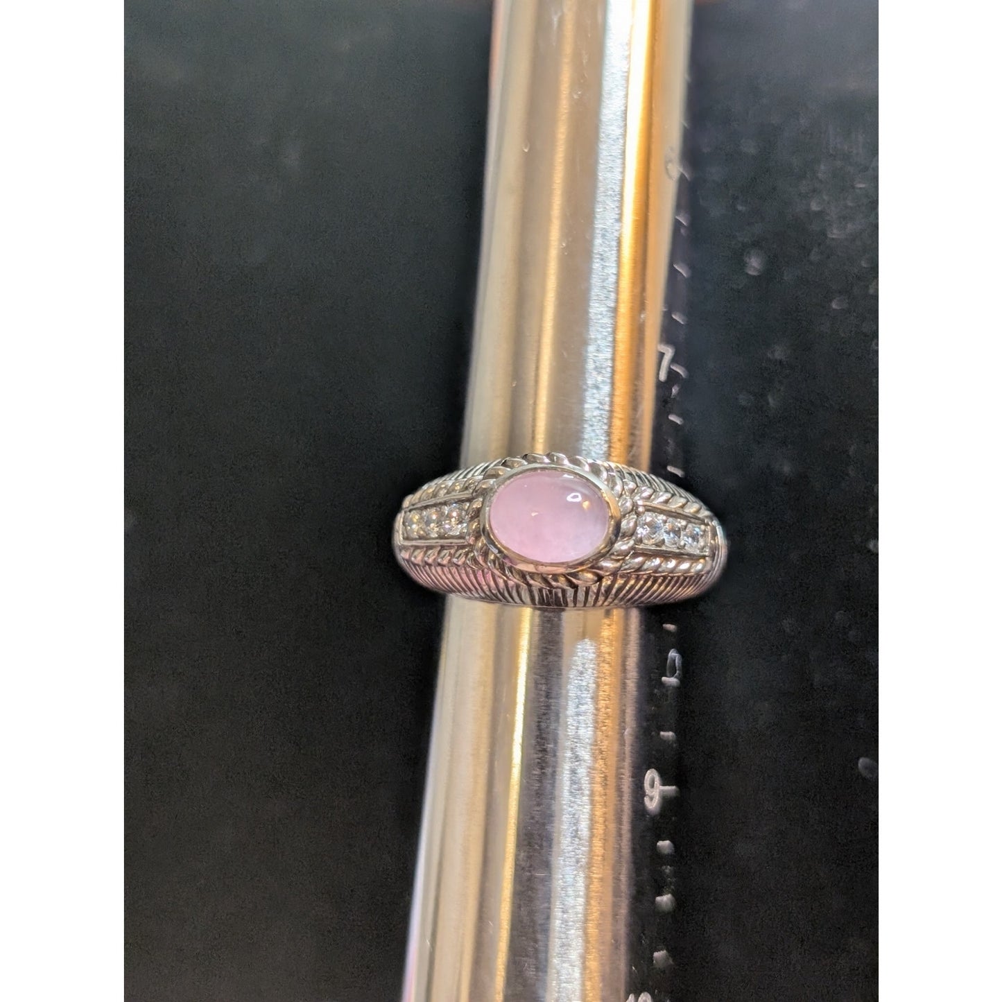 Judith Ripka Sterling Silver Pink Rose Quartz & Diamonique Ring Size 7.75