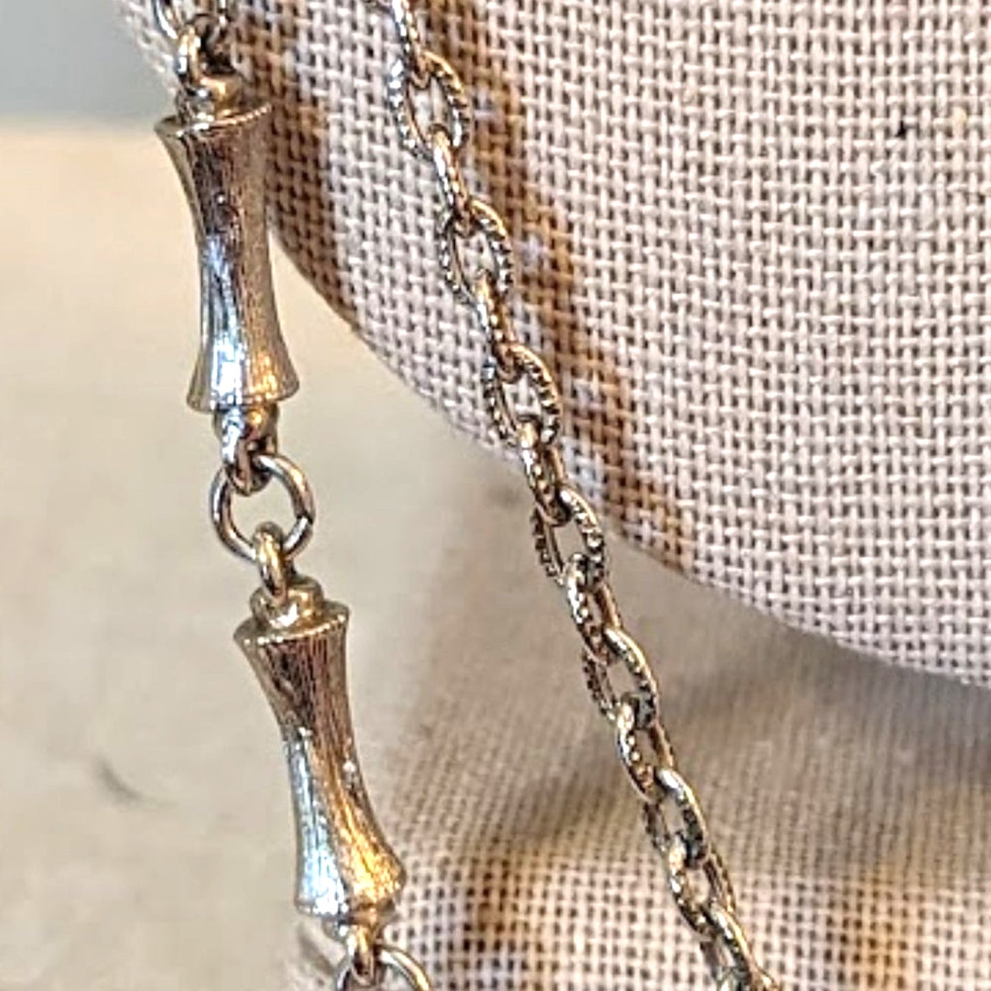 Vintage Long Silver Tone Chain with Silver Tone Stations