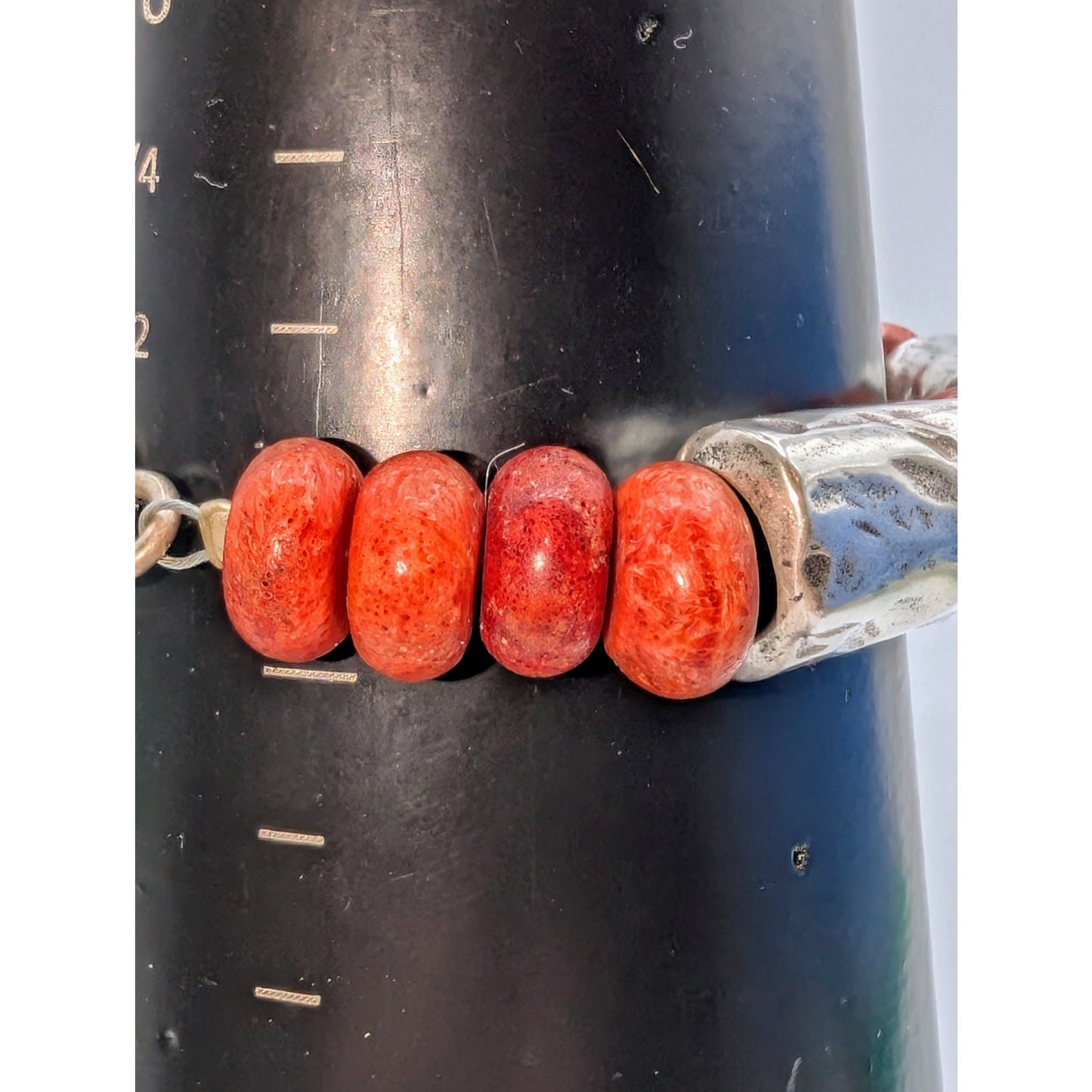 VTG DANON Made in Israel Signed Coral Silver Plated Beaded Toggle Clasp Bracelet