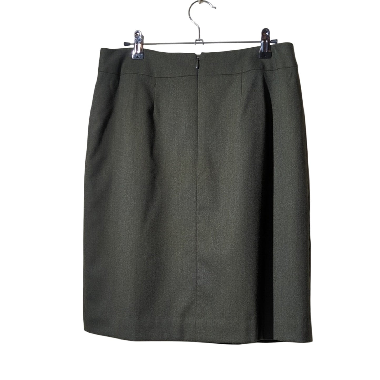 Talbots Loden Green Wool Front Panel Kick Pleat Button Pocket Skirt Petite Sz 8