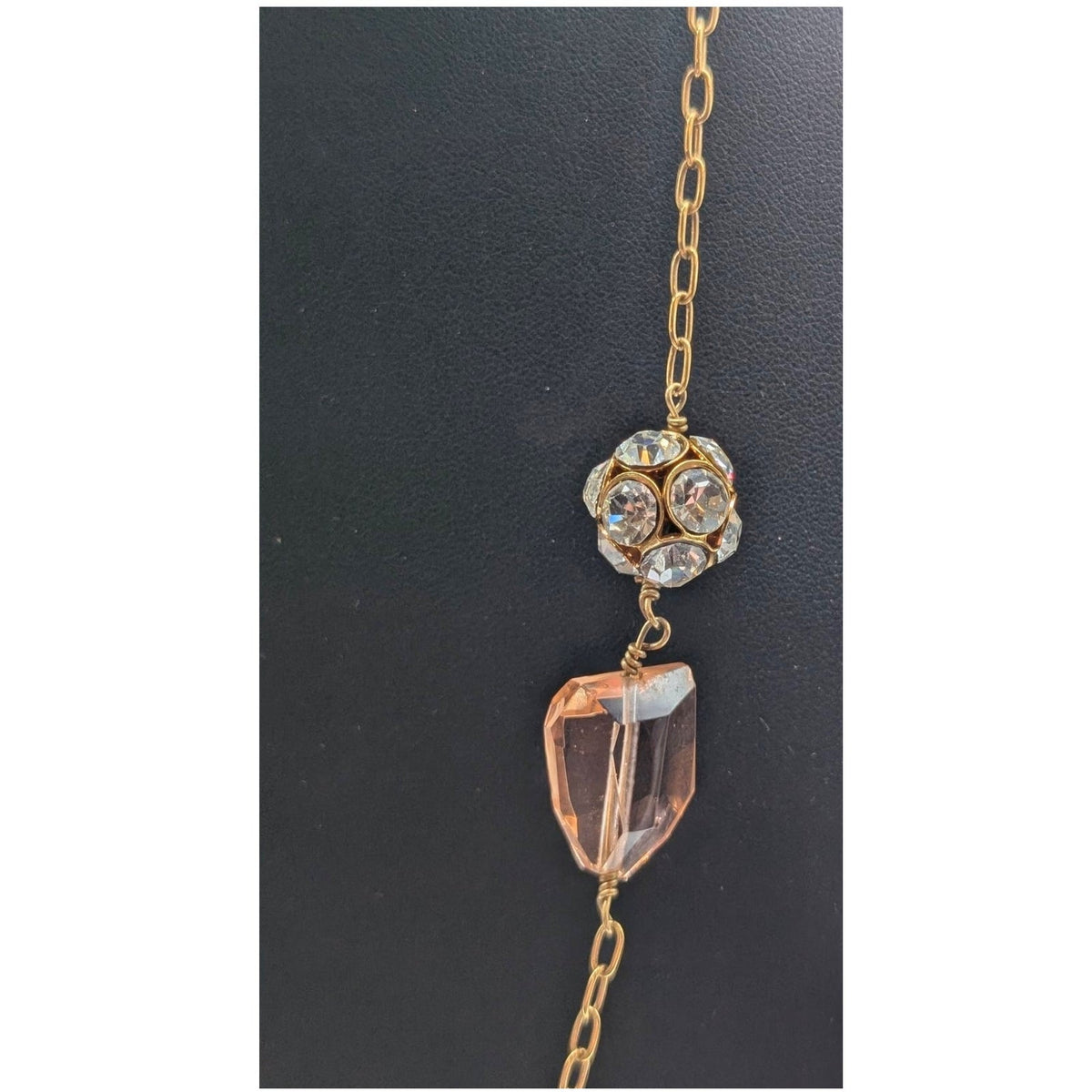 Signed J. Crew Peach Crystal Rhinestone Ball Gold Tone Chain 32" Necklace