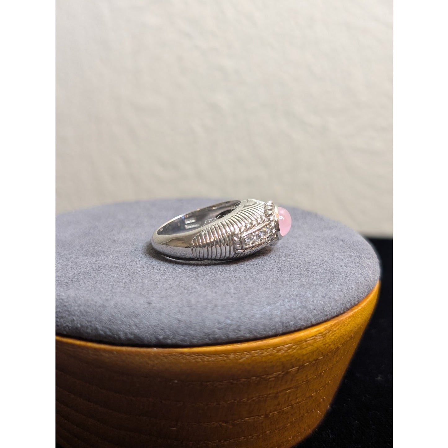 Judith Ripka Sterling Silver Pink Rose Quartz & Diamonique Ring Size 7.75