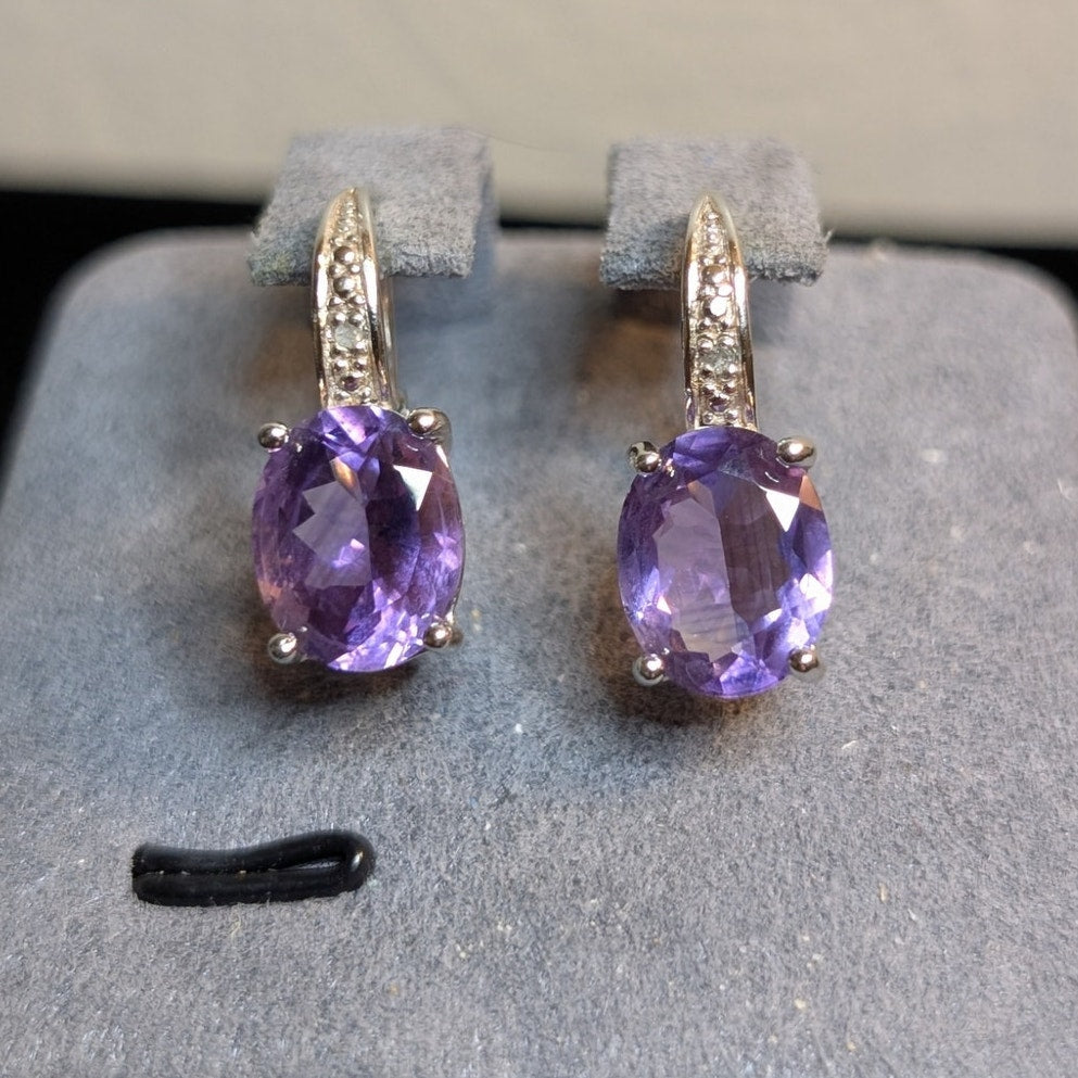 Vintage Designer DBJ Amethyst Diamond Sterling Silver Lever Back Earrings