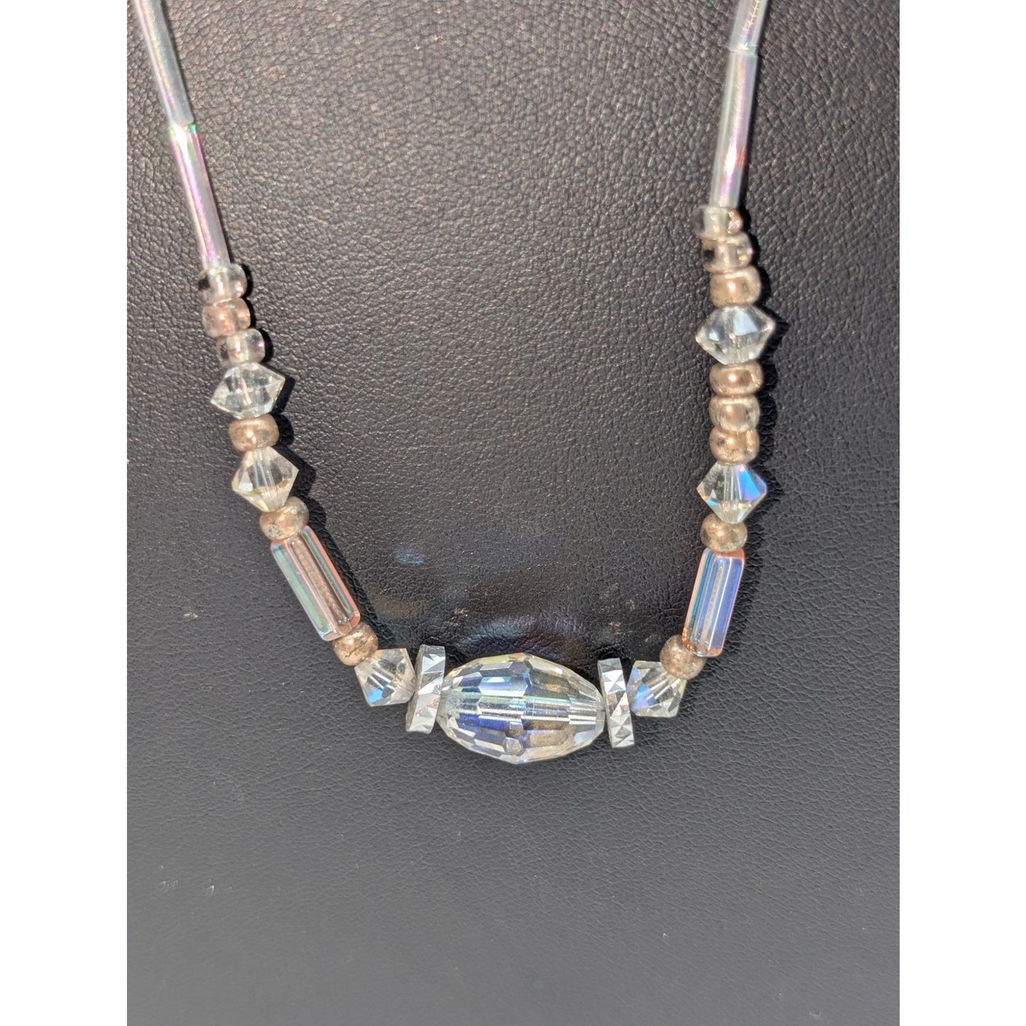 Vintage Crystal Rod Bead Freshwater Pearl Hook/Slide In Clasp 32" Necklace