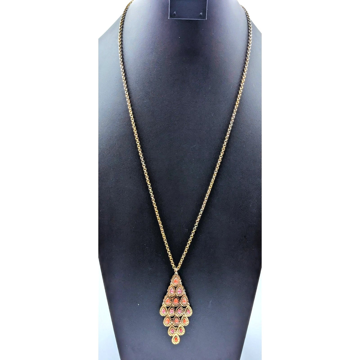 Vintage Lucky Brand Red Bead Chandelier Dangle Pendant Chain 27"-28" Necklace