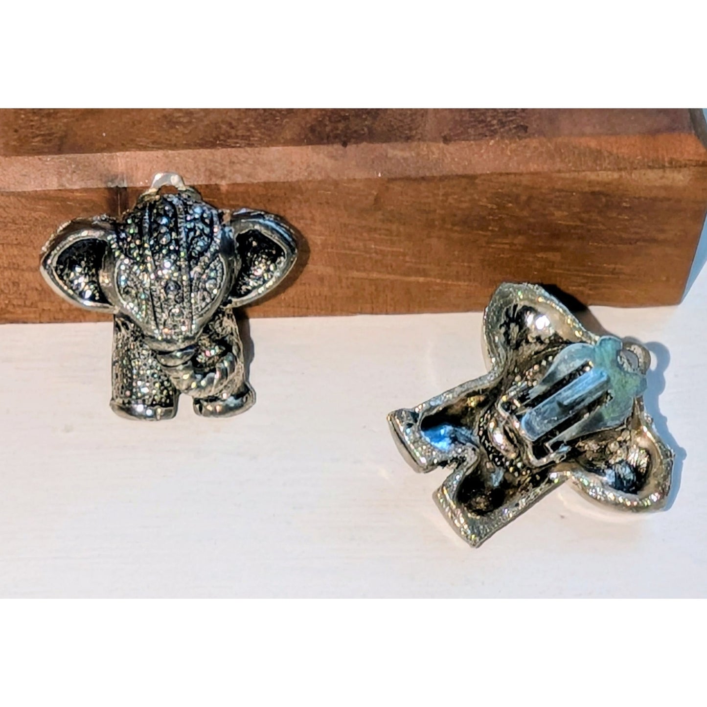Vintage Clip On Silver Tone Elephant Earrings